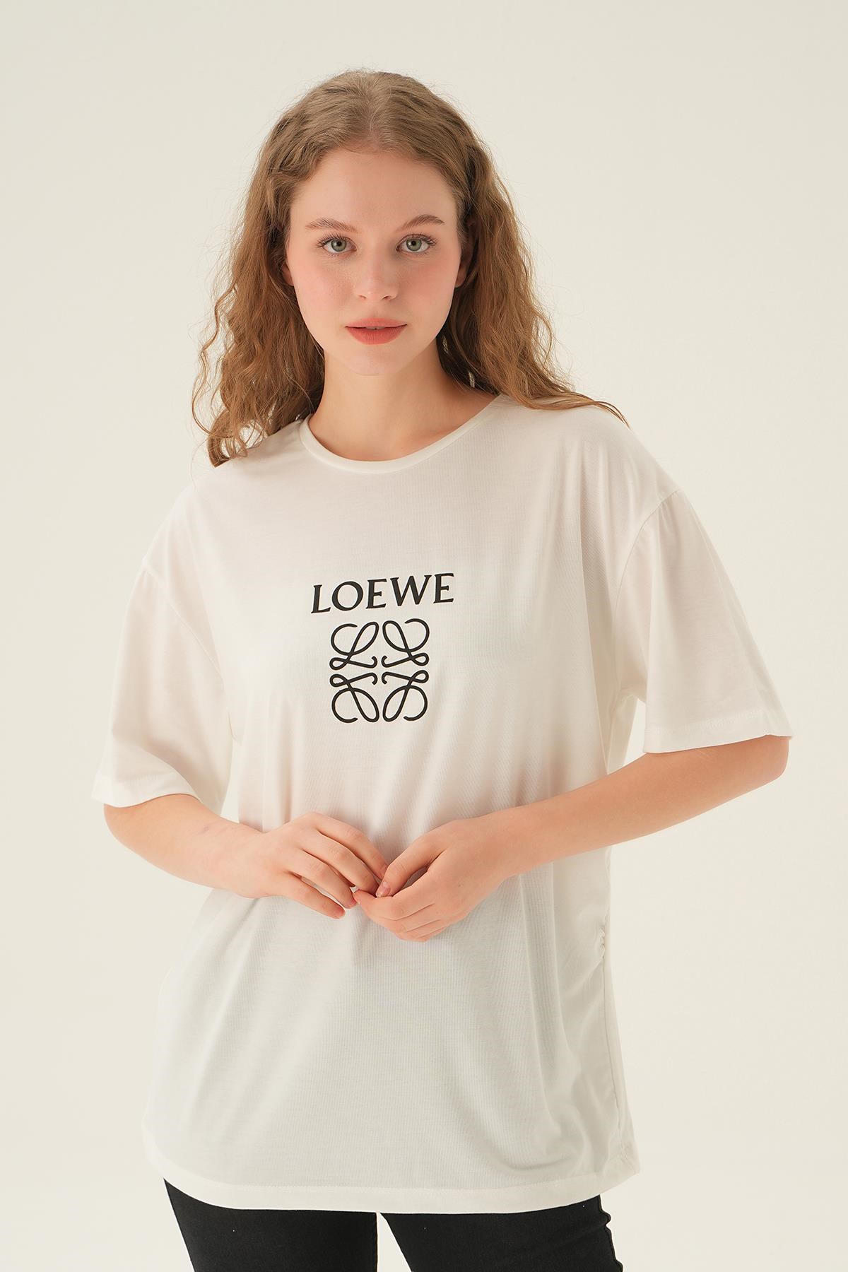 Ekru Loewe Baskı Tişört 21552