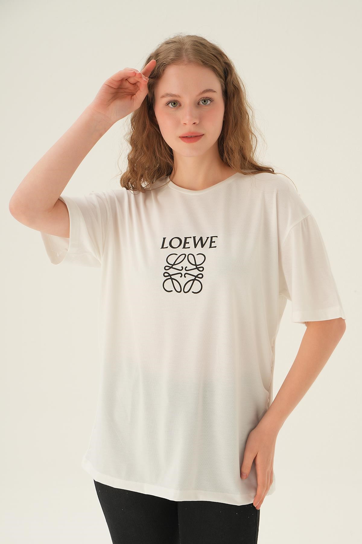 Ekru Loewe Baskı Tişört 21552