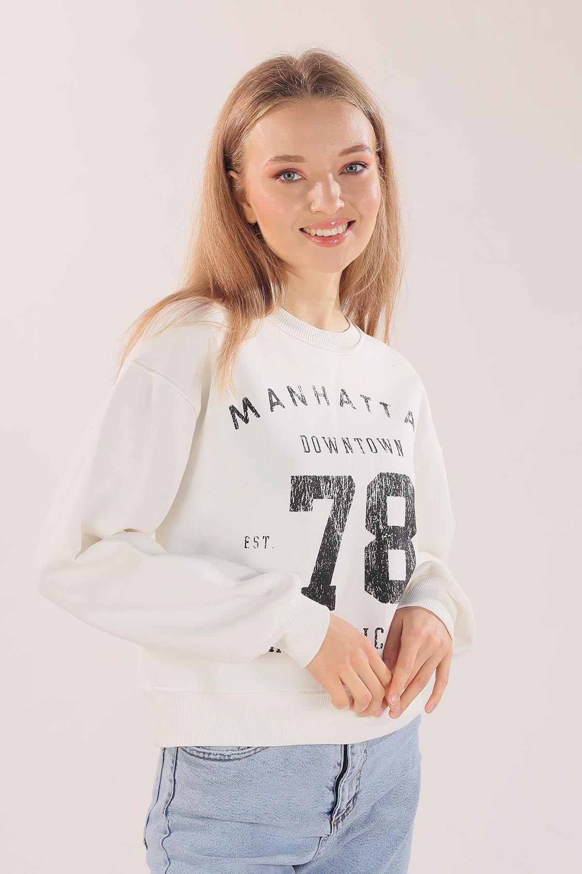 Ekru Manhattan Baskılı Sweat 3110