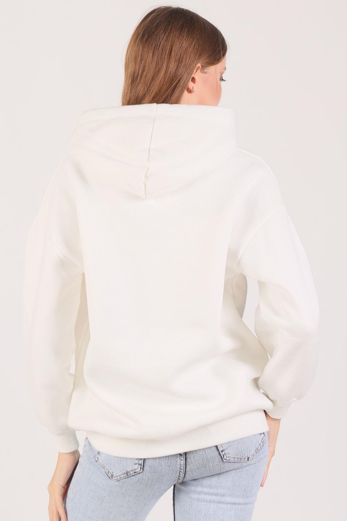 Ekru Oversize Bağcıklı Sweat 8135M
