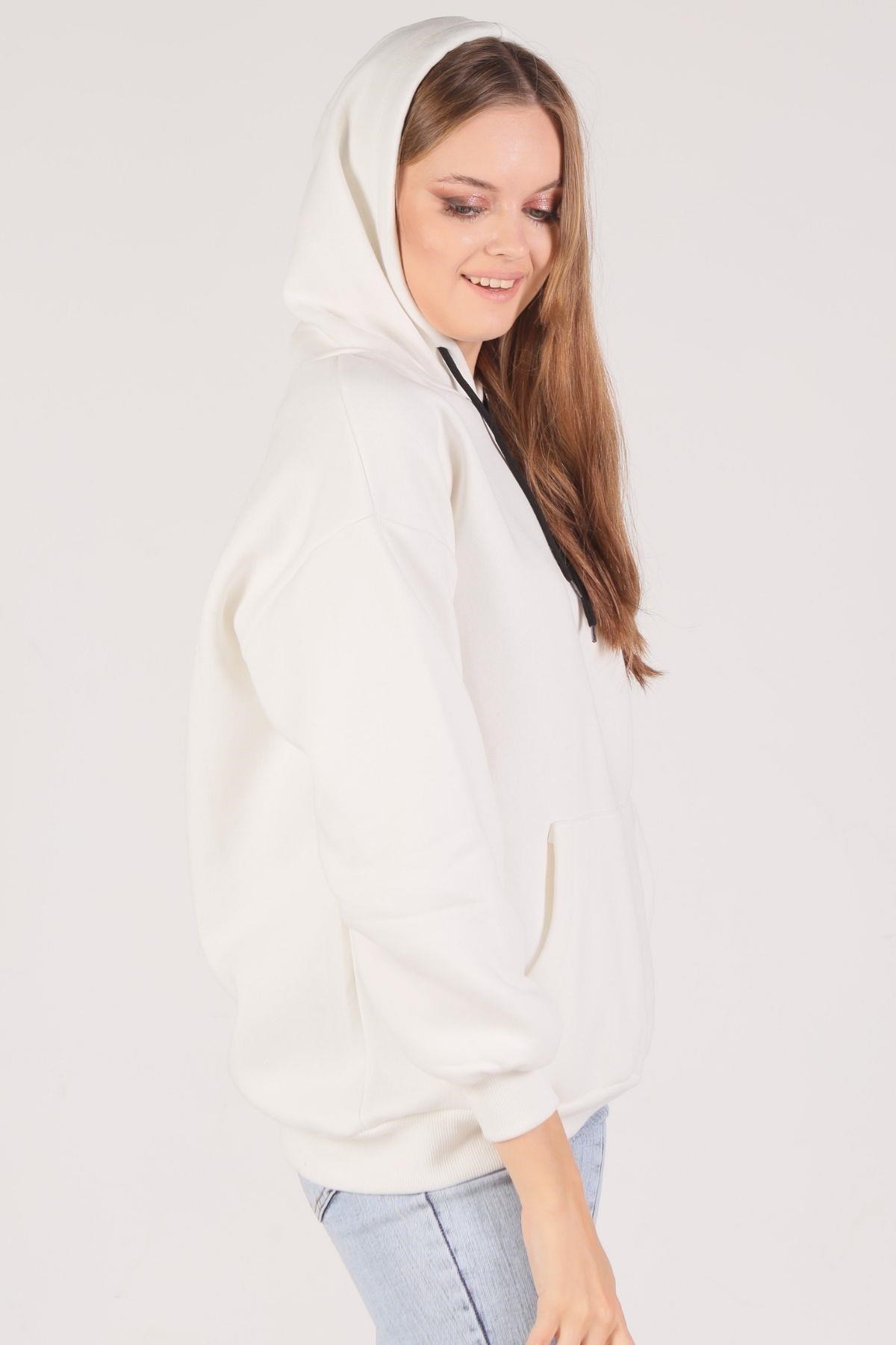 Ekru Oversize Bağcıklı Sweat 8135M