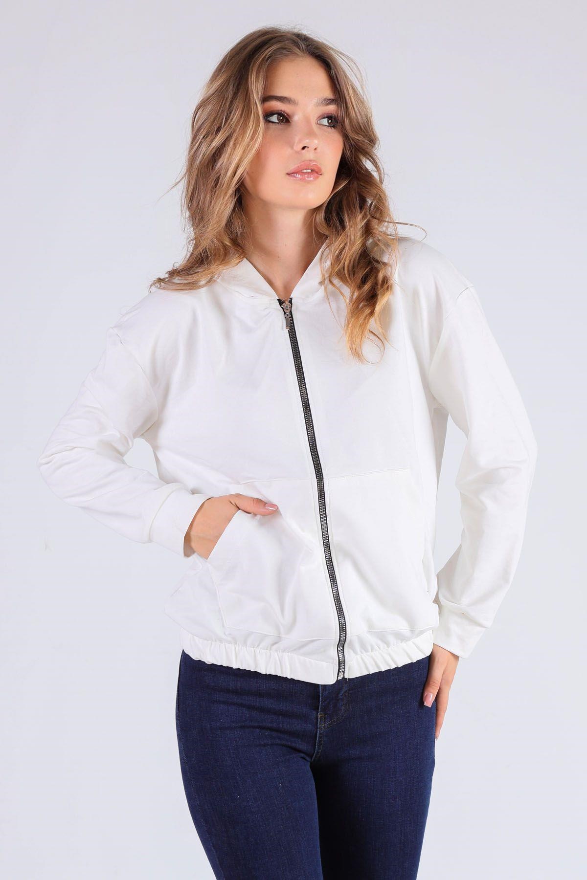 Ekru Oversize Fermuarlı Sweat 8126M