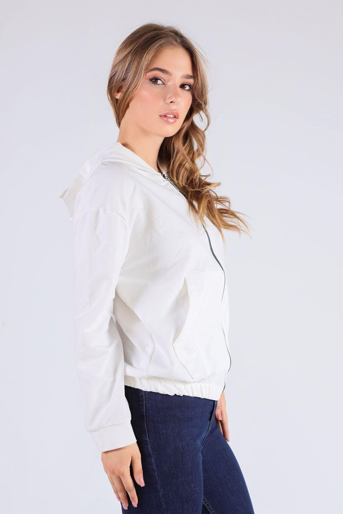 Ekru Oversize Fermuarlı Sweat 8126M