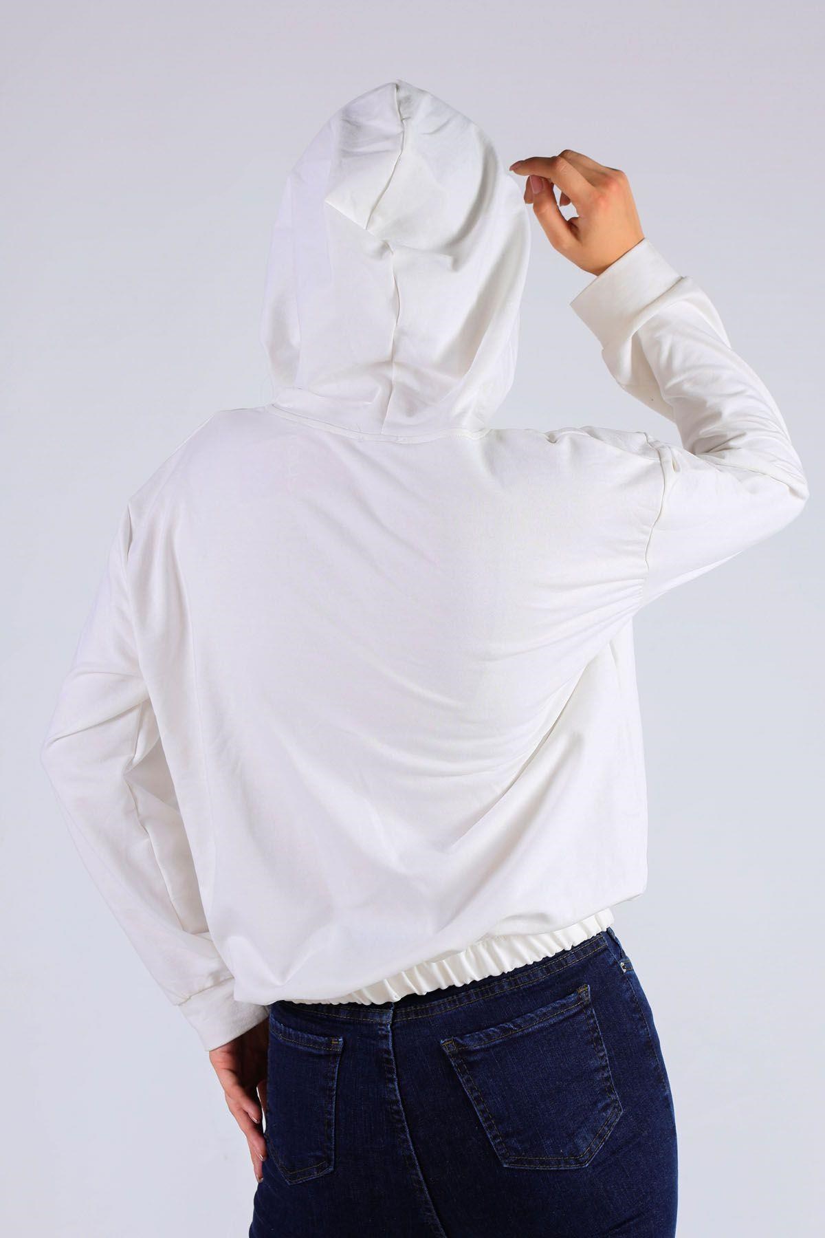 Ekru Oversize Fermuarlı Sweat 8126M
