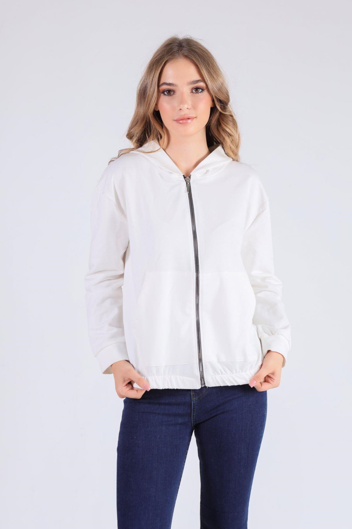 Ekru Oversize Fermuarlı Sweat 8126M
