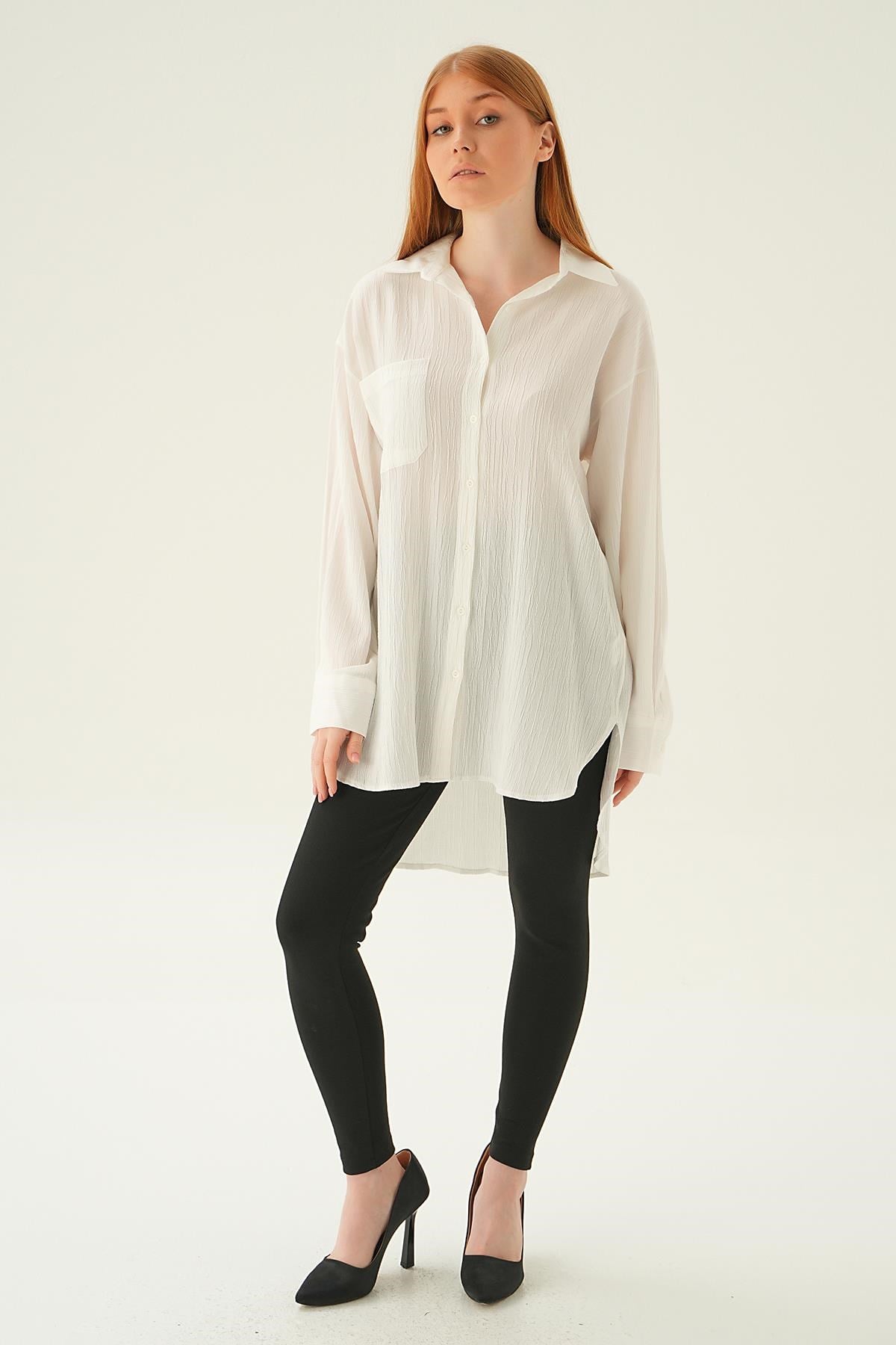 Ekru Oversize Gömlek 6644-1