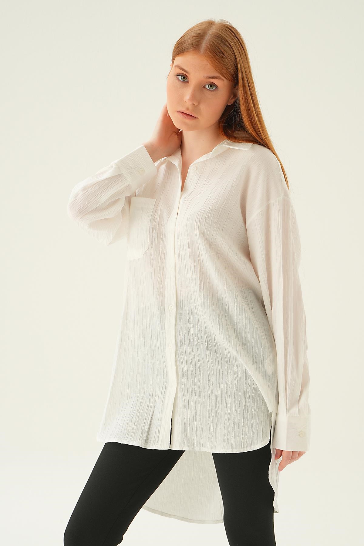 Ekru Oversize Gömlek 6644-1