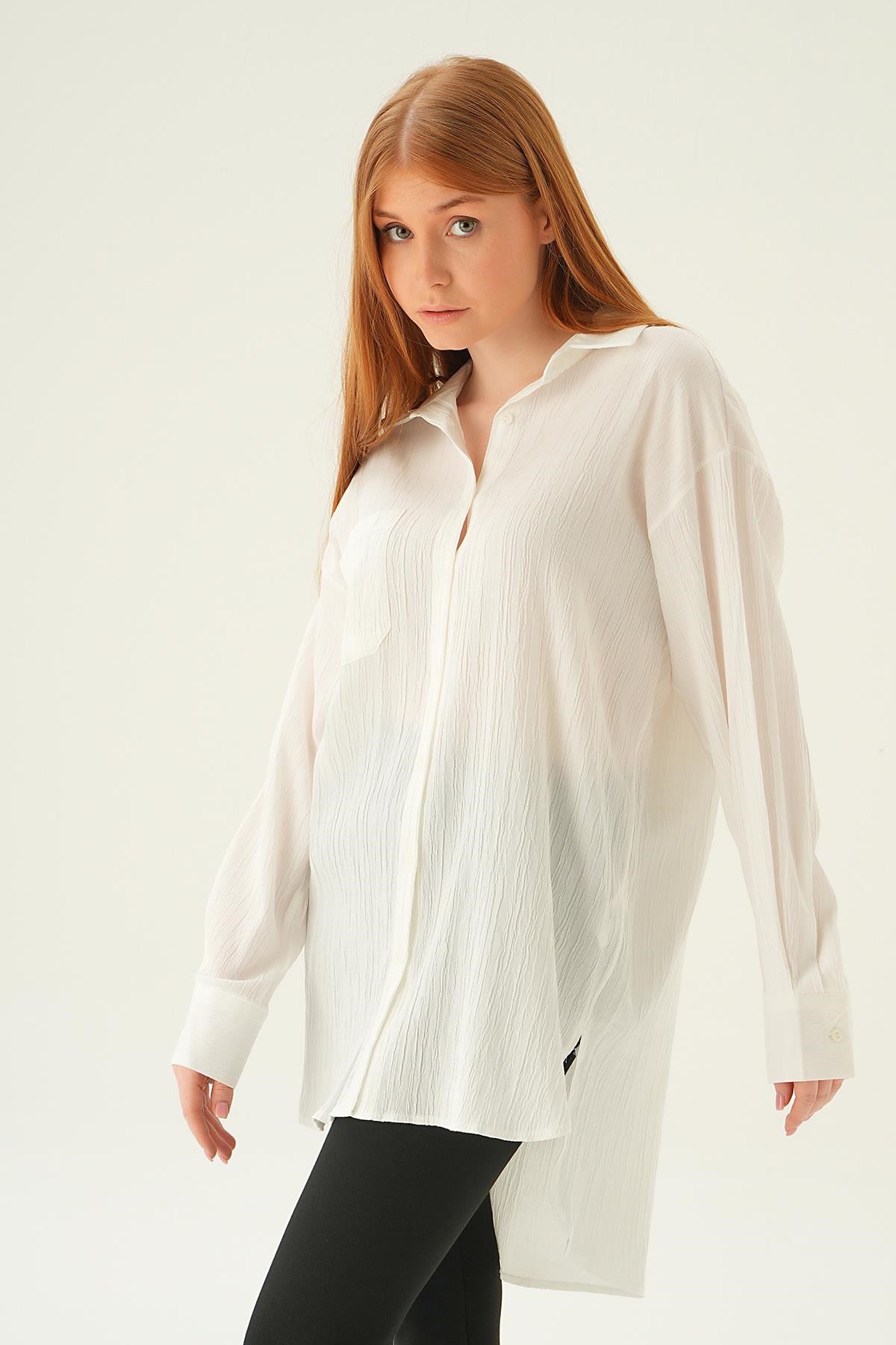 Ekru Oversize Gömlek 6644-1