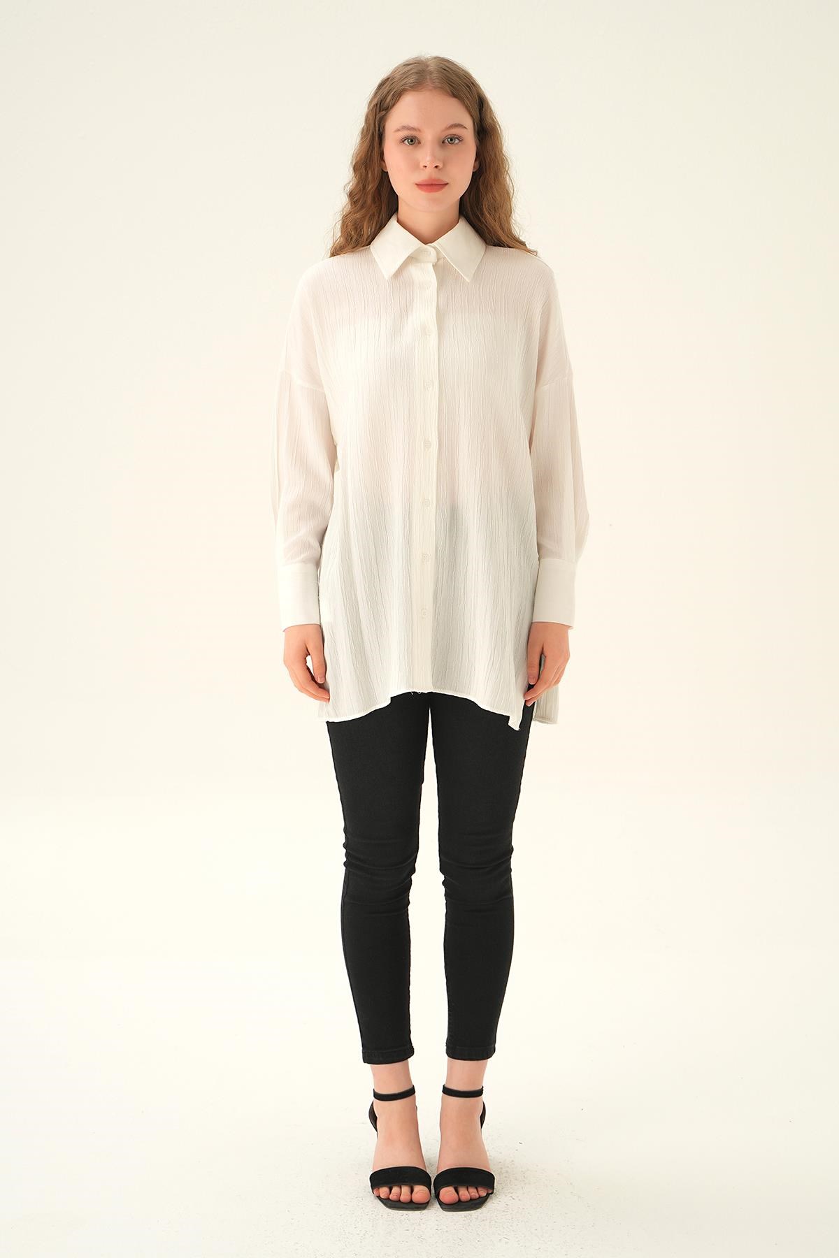 Ekru Oversize Gömlek 6931A