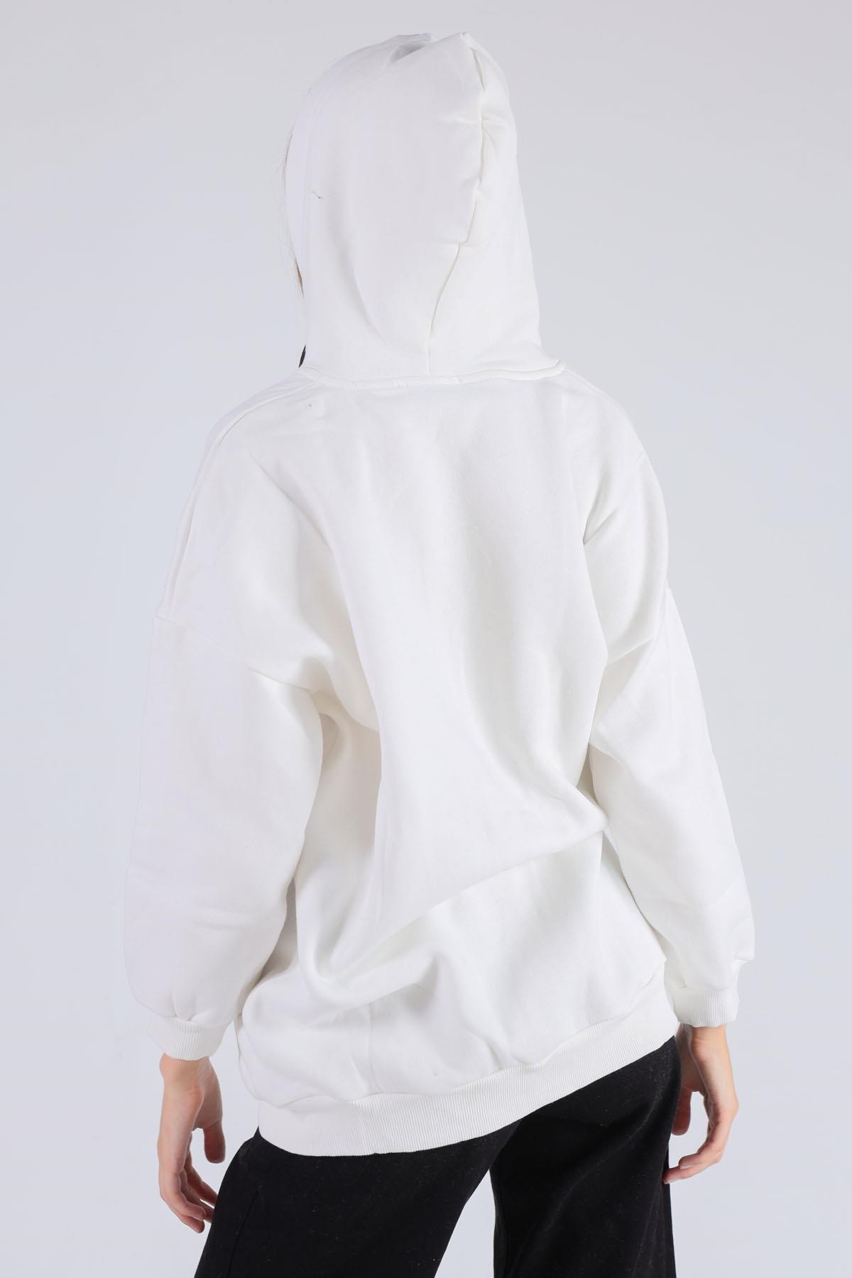 Ekru Oversize Uzun Fermuarlı Sweat 8124M