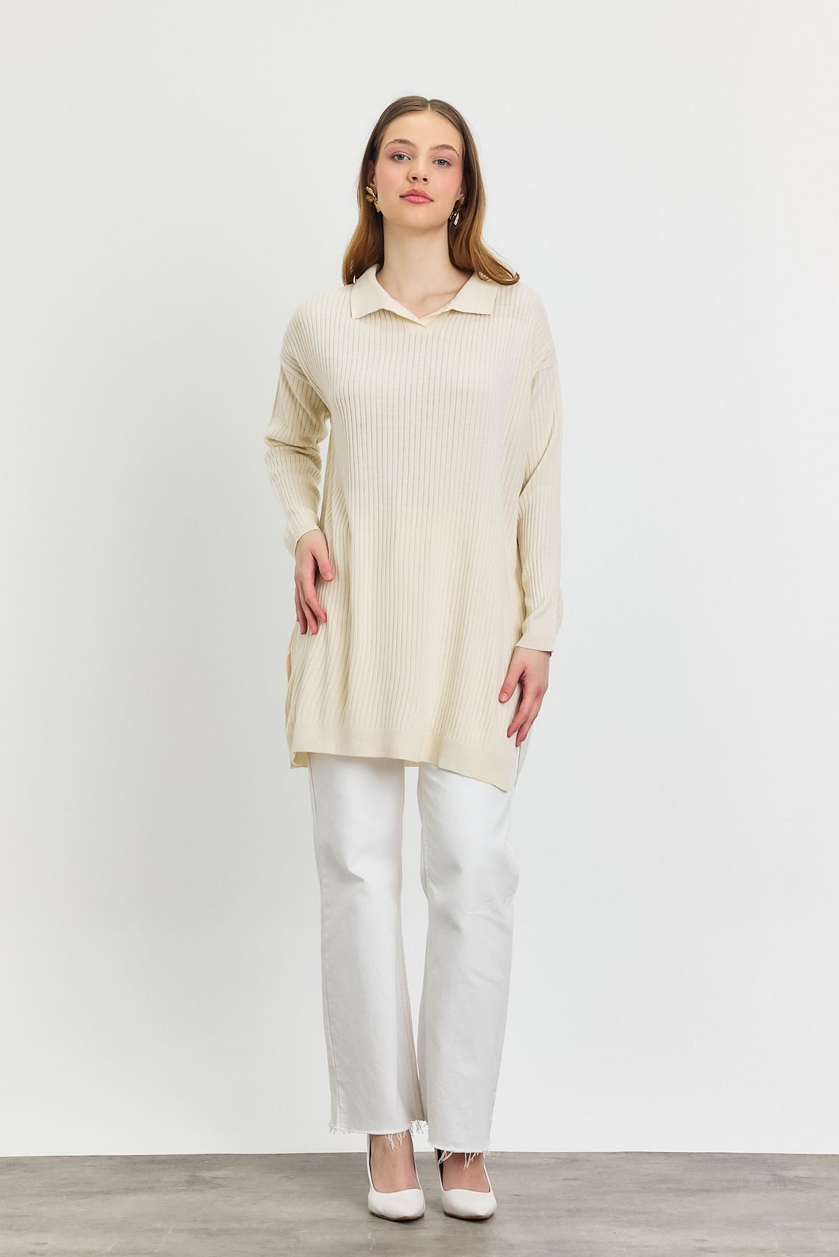 Ekru Polo Yaka Tunik 5410