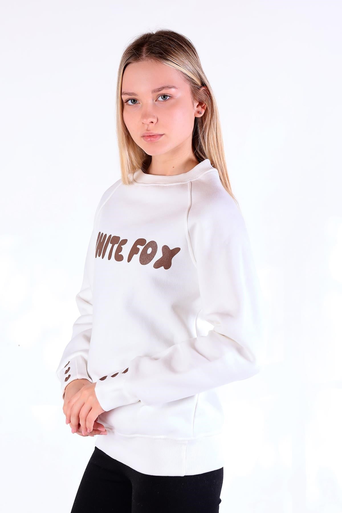 Ekru Whıte Fox Baskı Sweat 9149M