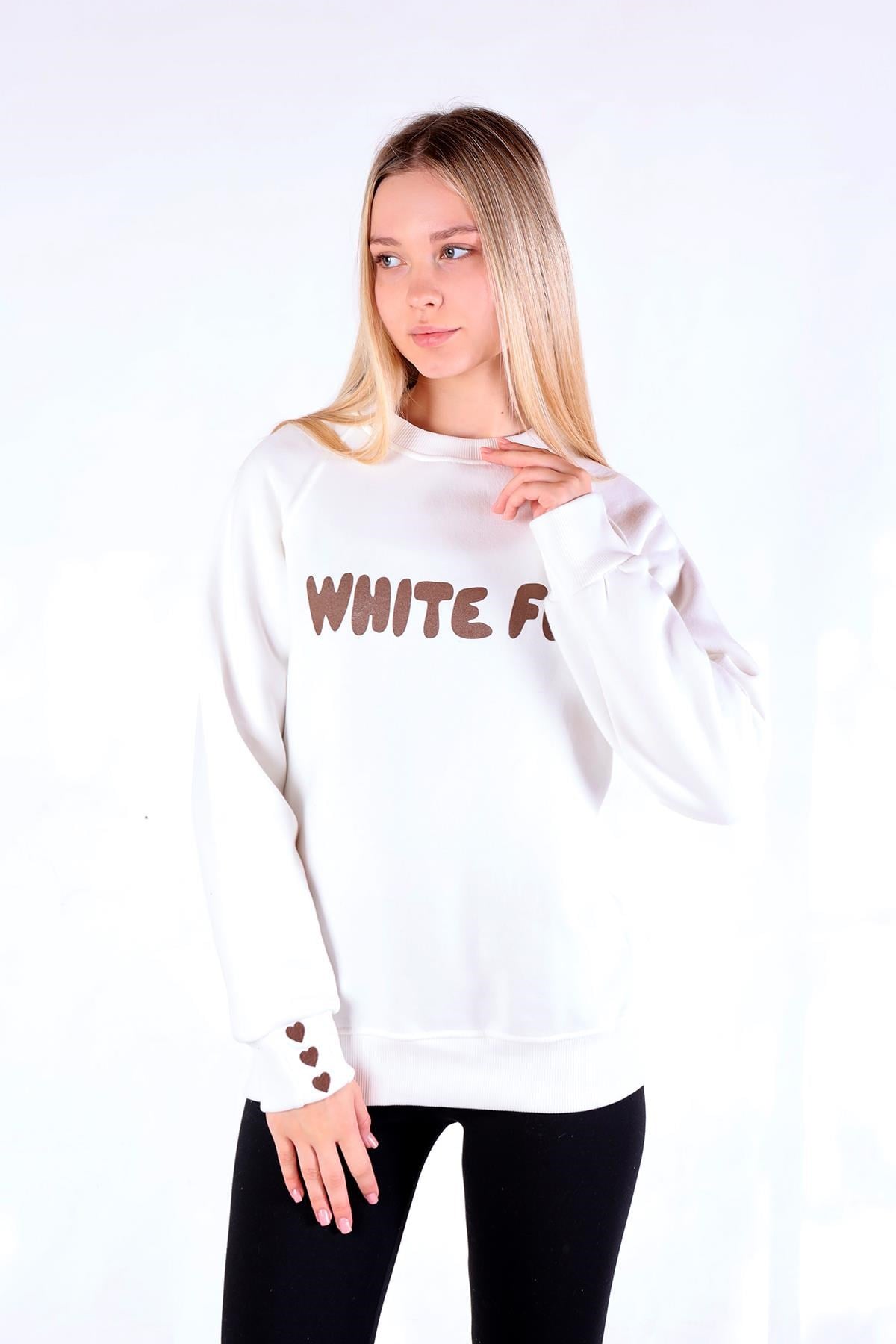Ekru Whıte Fox Baskı Sweat 9149M