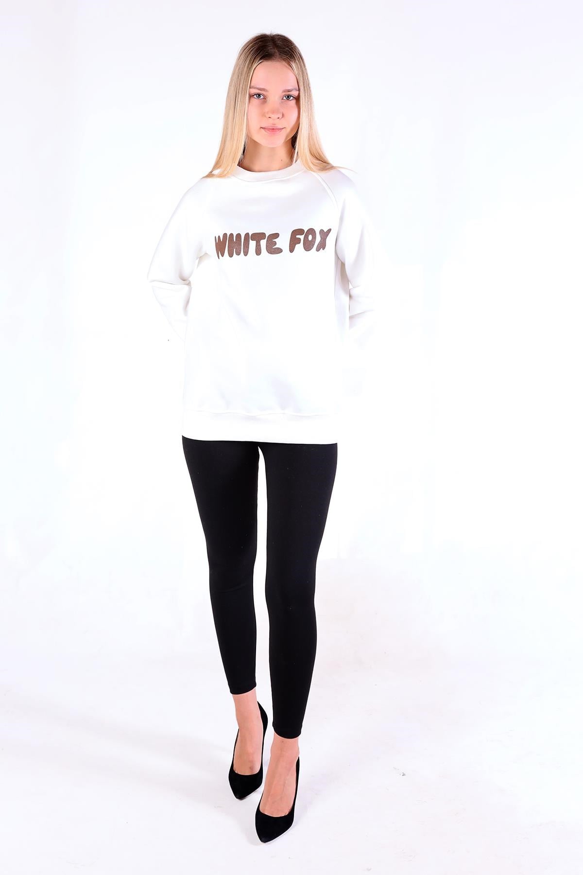 Ekru Whıte Fox Baskı Sweat 9149M