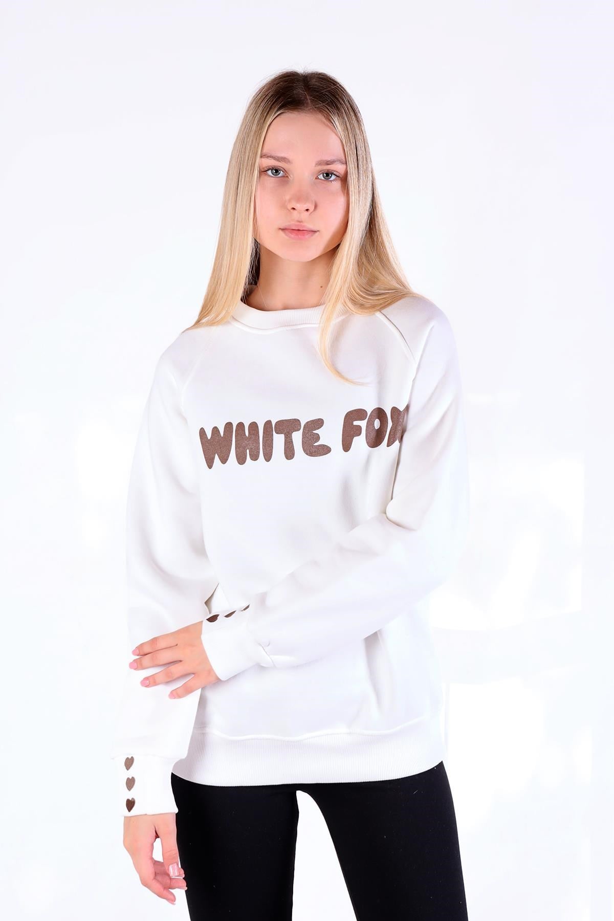 Ekru Whıte Fox Baskı Sweat 9149M