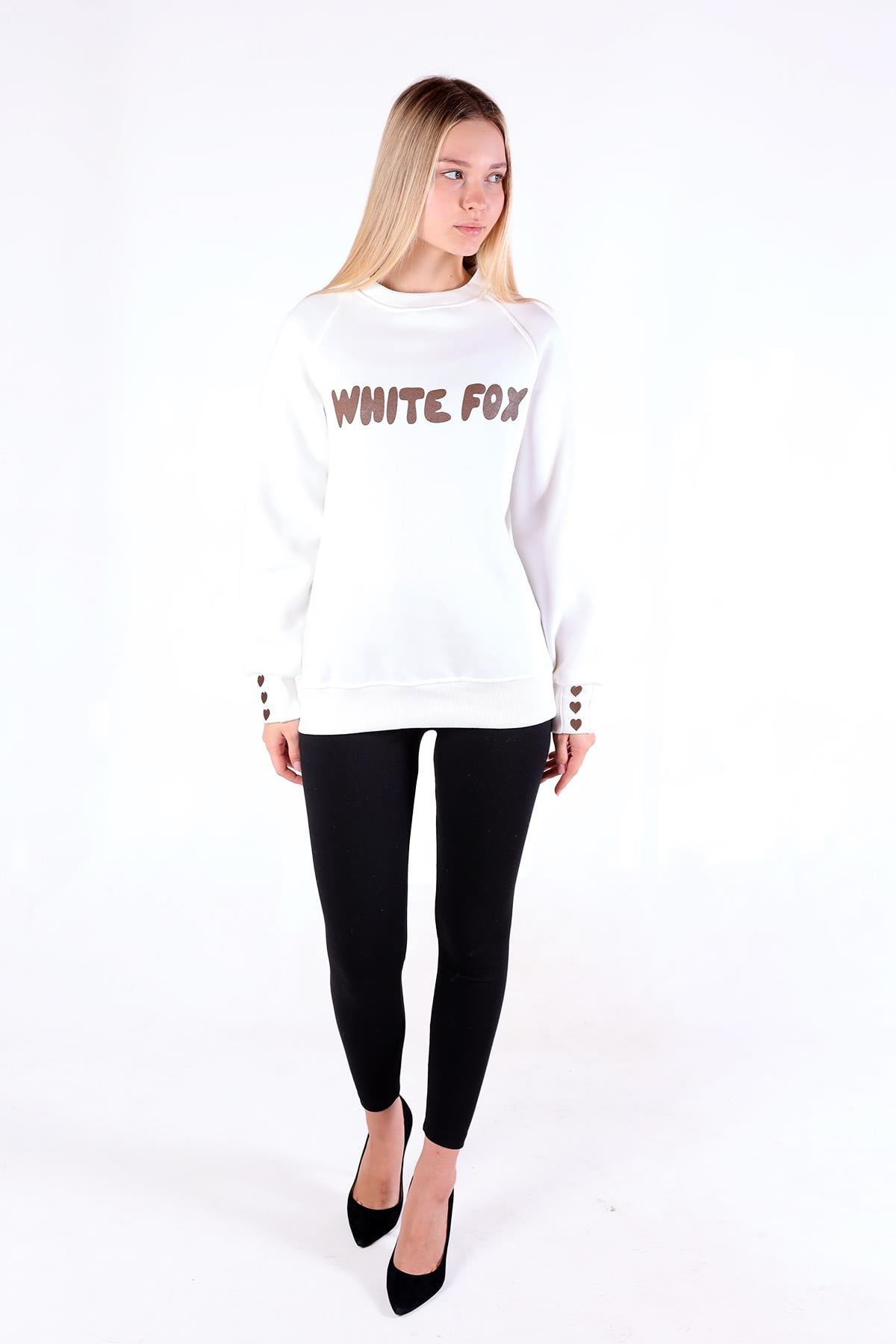 Ekru Whıte Fox Baskı Sweat 9149M