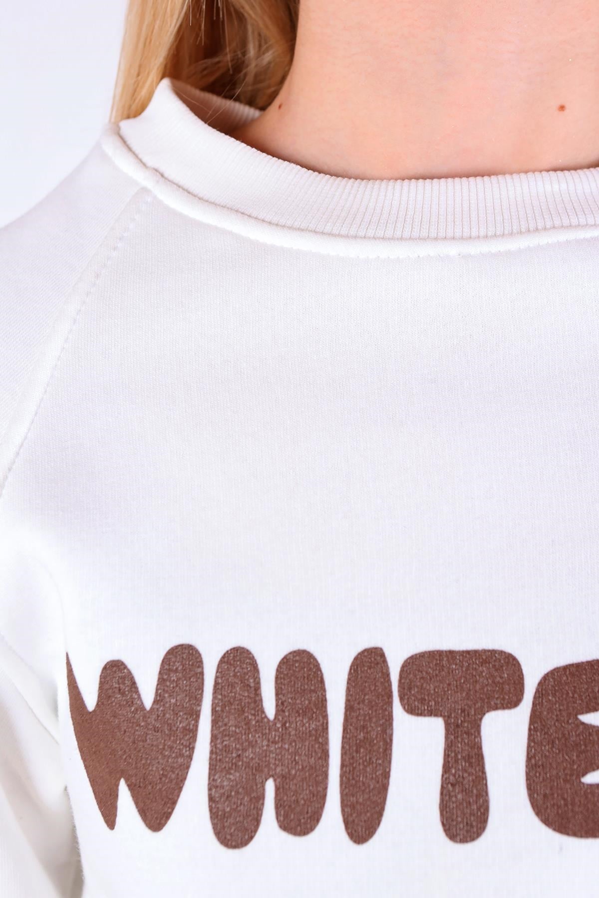 Ekru Whıte Fox Baskı Sweat 9149M