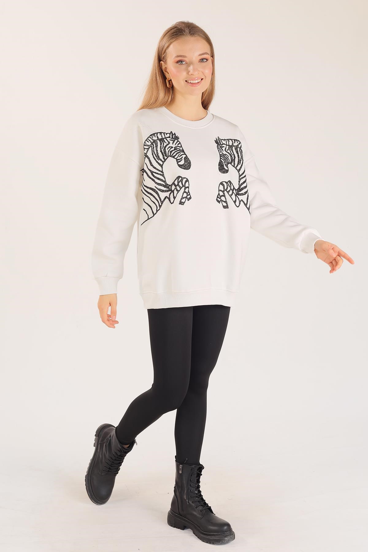 Ekru Zebra Desen Sweat 3217