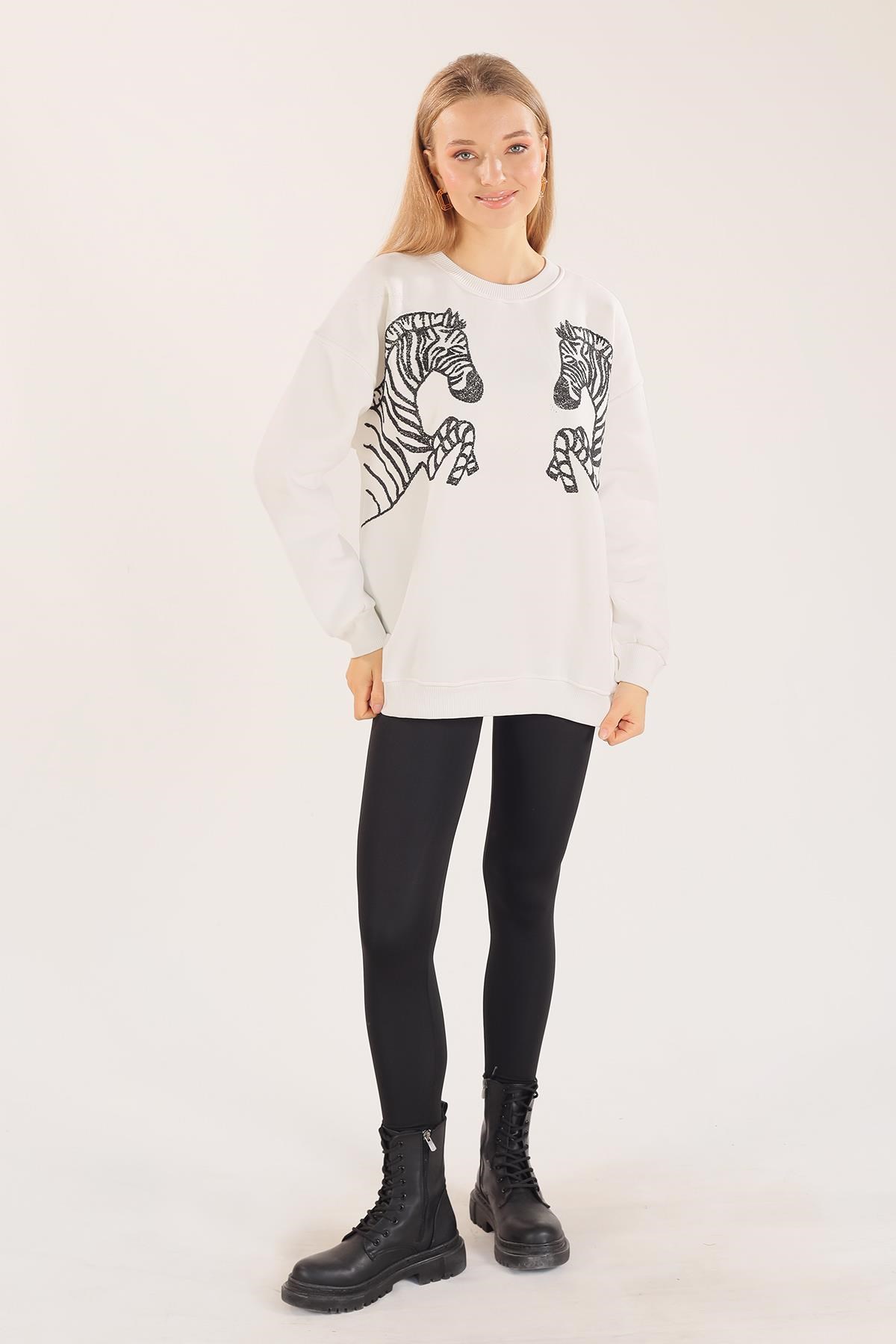 Ekru Zebra Desen Sweat 3217