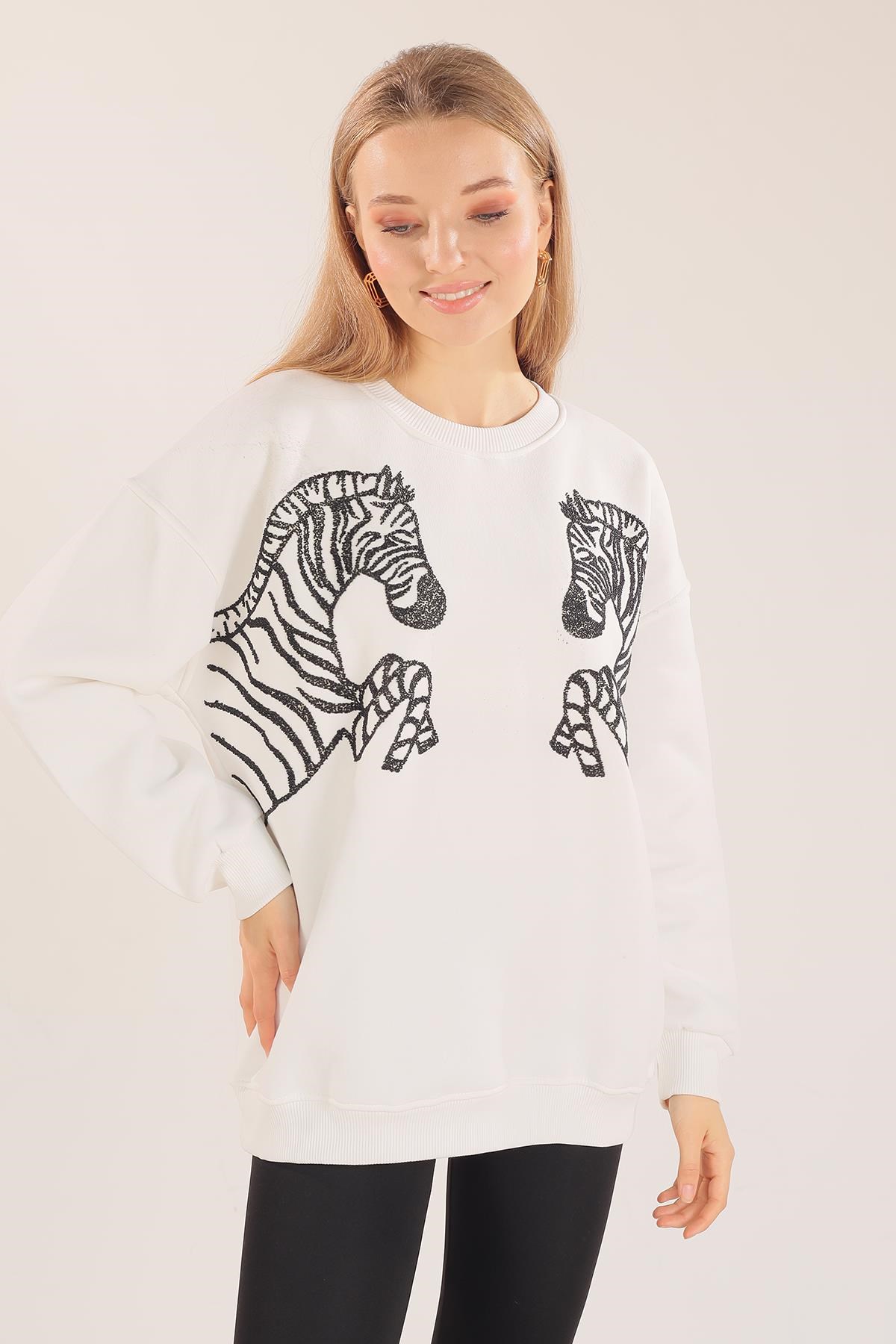 Ekru Zebra Desen Sweat 3217