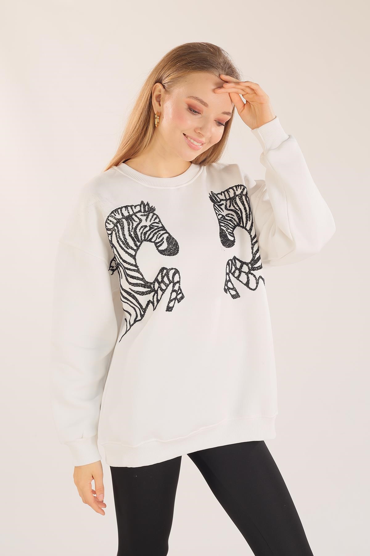 Ekru Zebra Desen Sweat 3217
