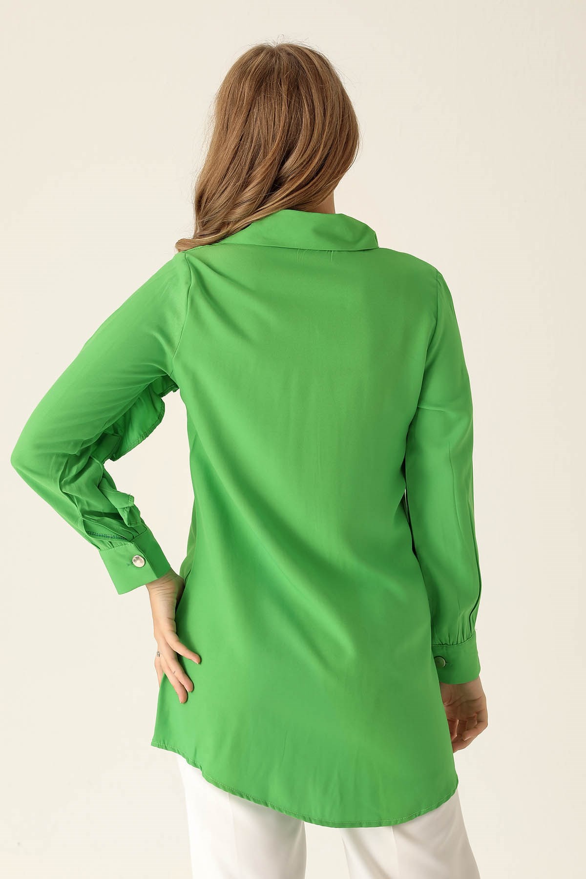 Fırfır Detay Bayan Gömlek - 6731A Benetton Yeşili
