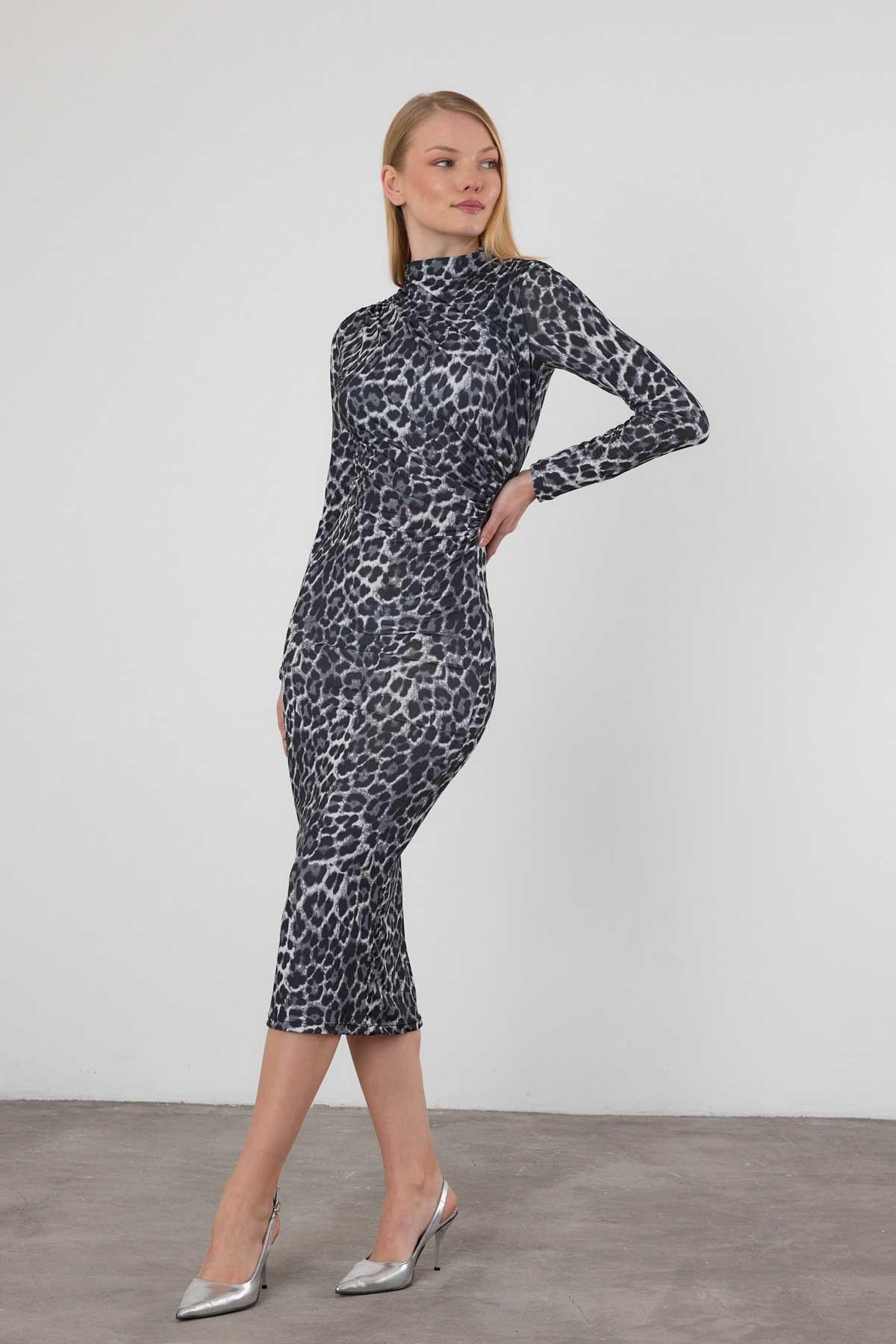 Füme Leopar Elbise 377-1