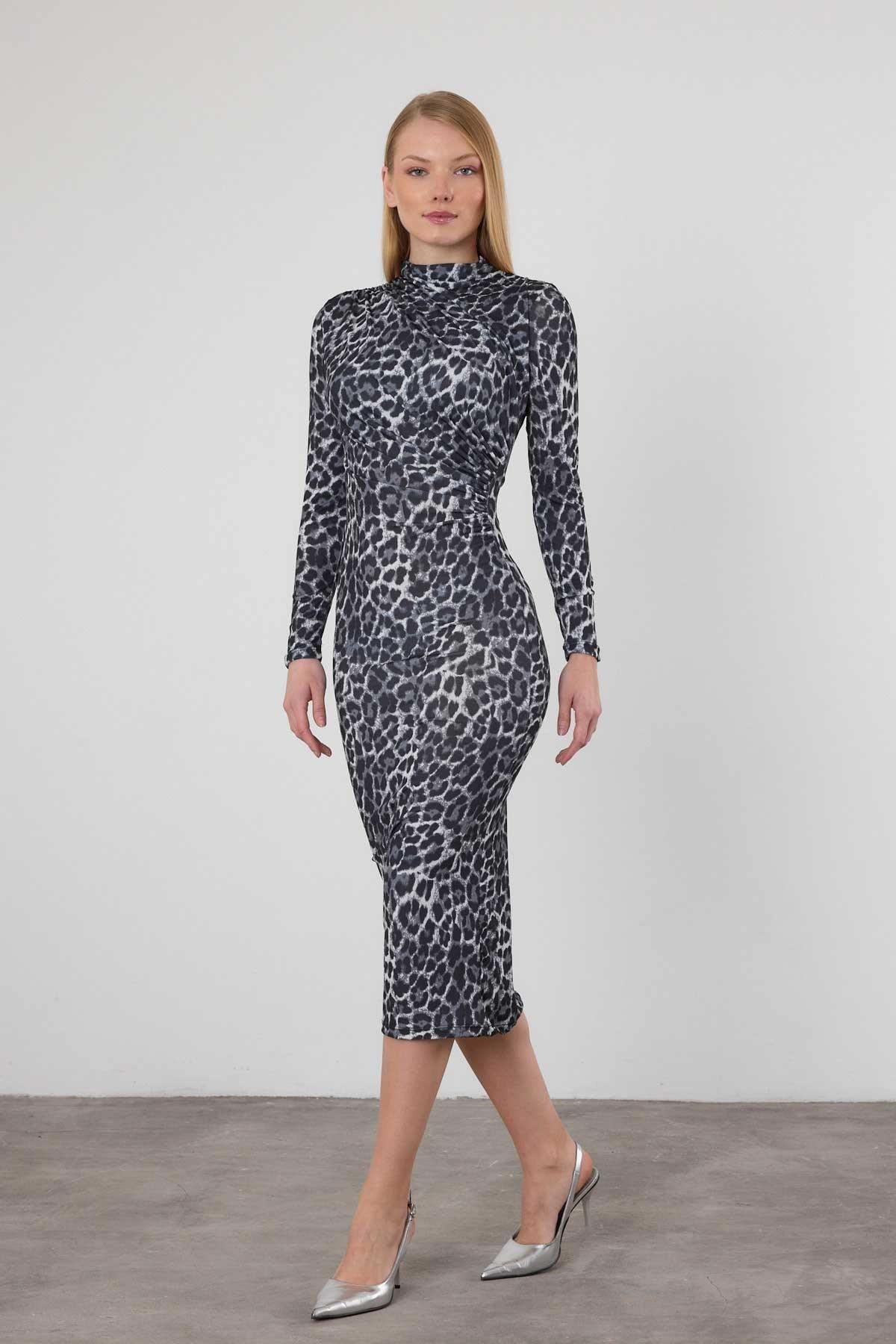 Füme Leopar Elbise 377-1