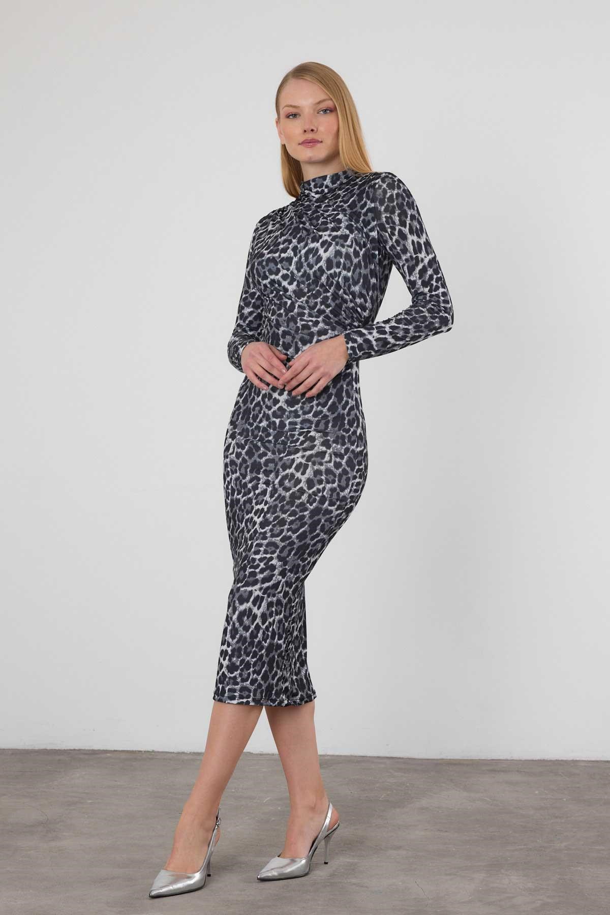 Füme Leopar Elbise 377-1
