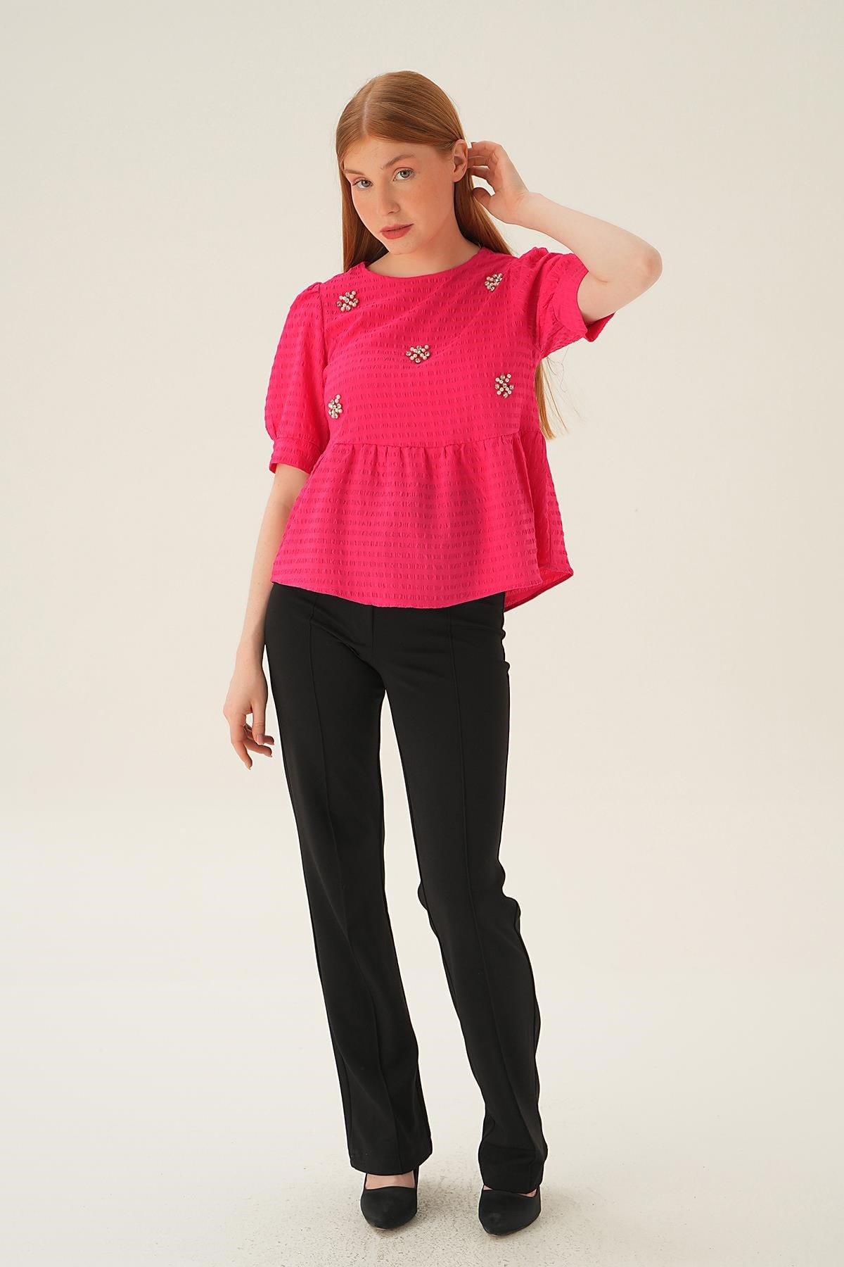 Fuşya Bisiklet Yaka Bluz 4106