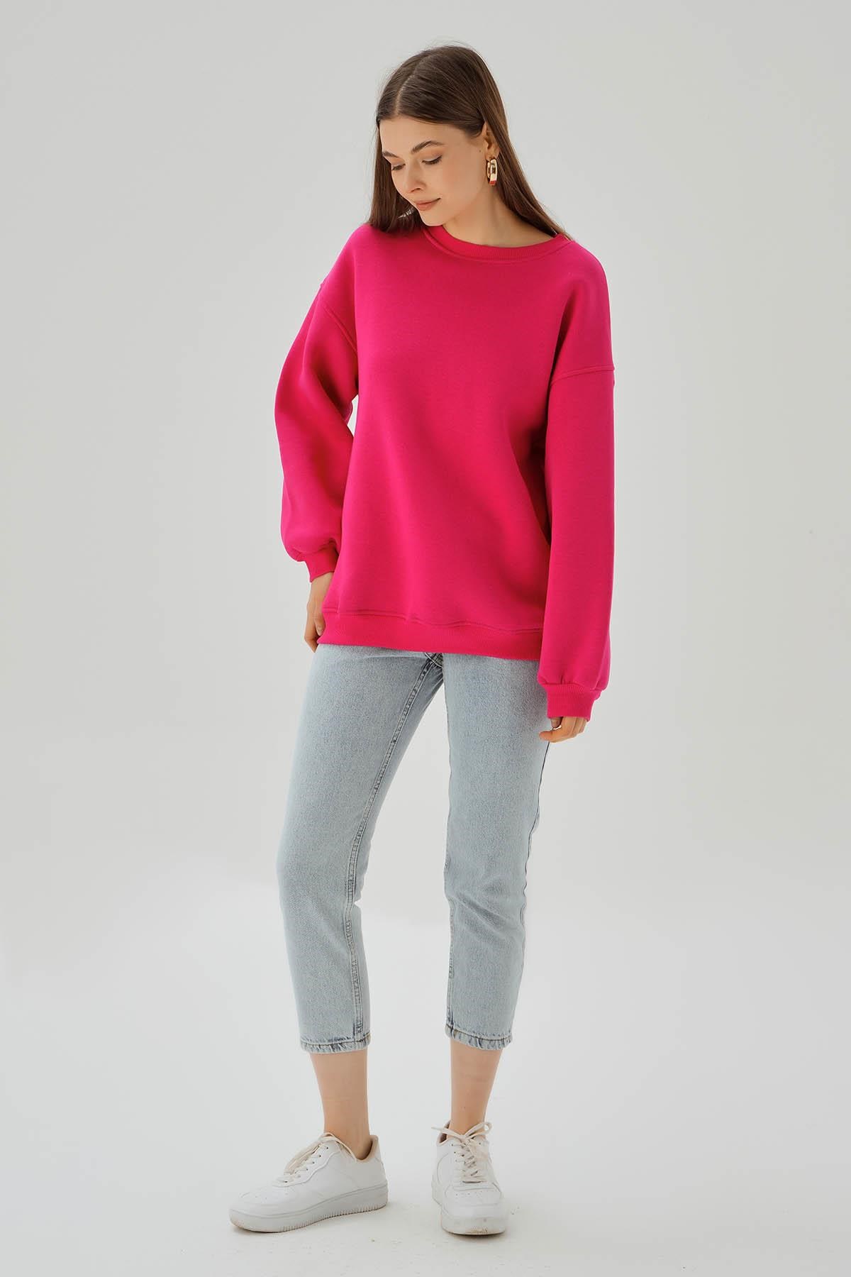 Fuşya Bisiklet Yaka Oversize Sweat 3183