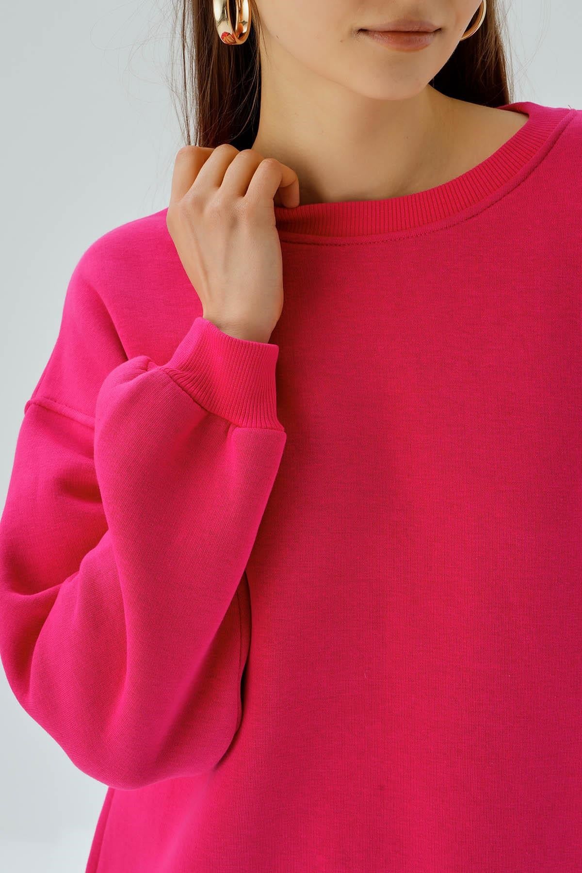 Fuşya Bisiklet Yaka Oversize Sweat 3183
