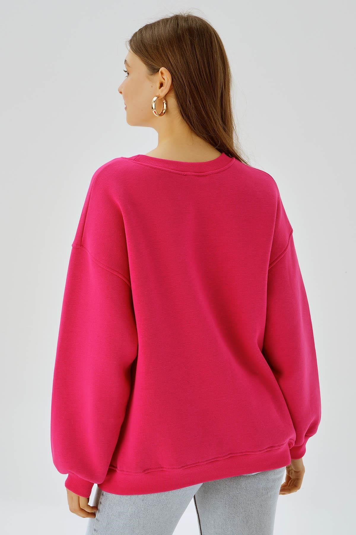 Fuşya Bisiklet Yaka Oversize Sweat 3183