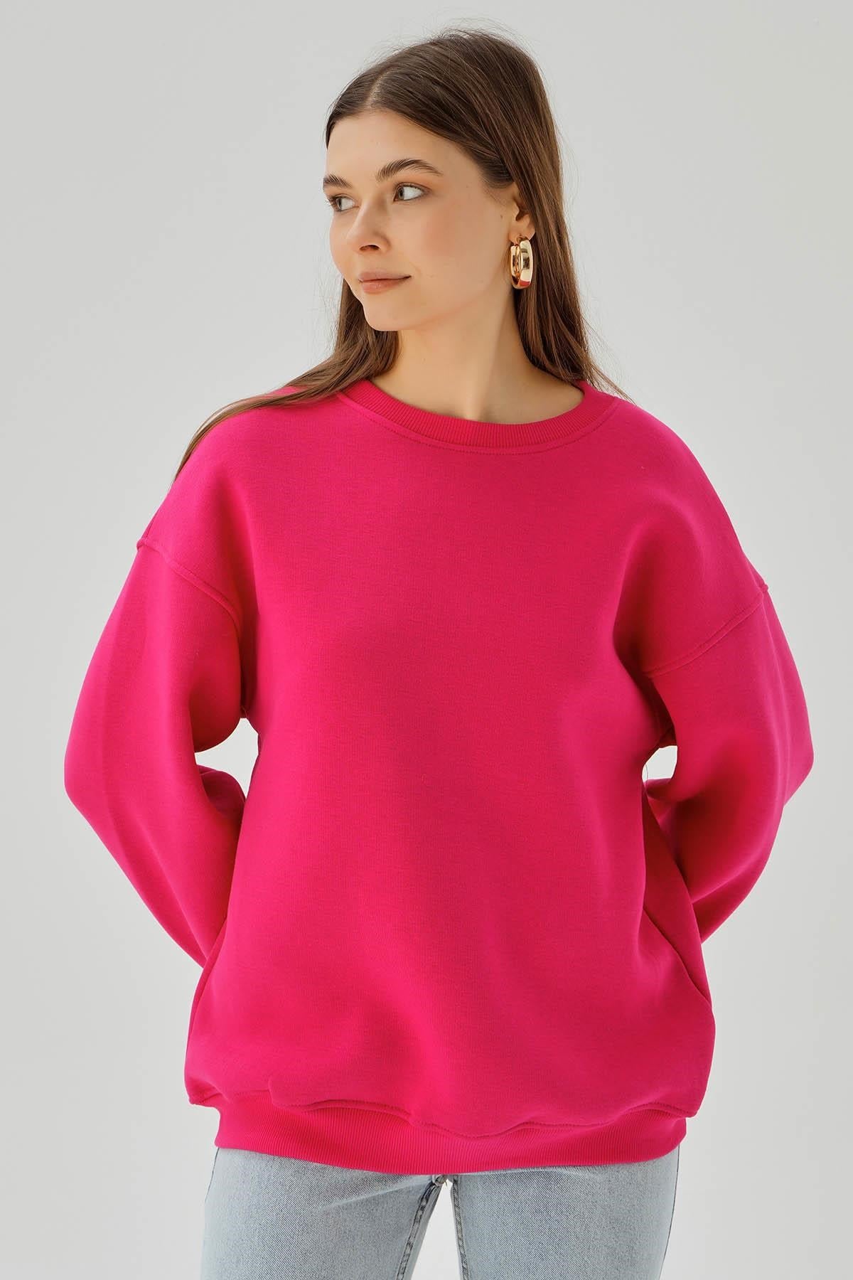 Fuşya Bisiklet Yaka Oversize Sweat 3183