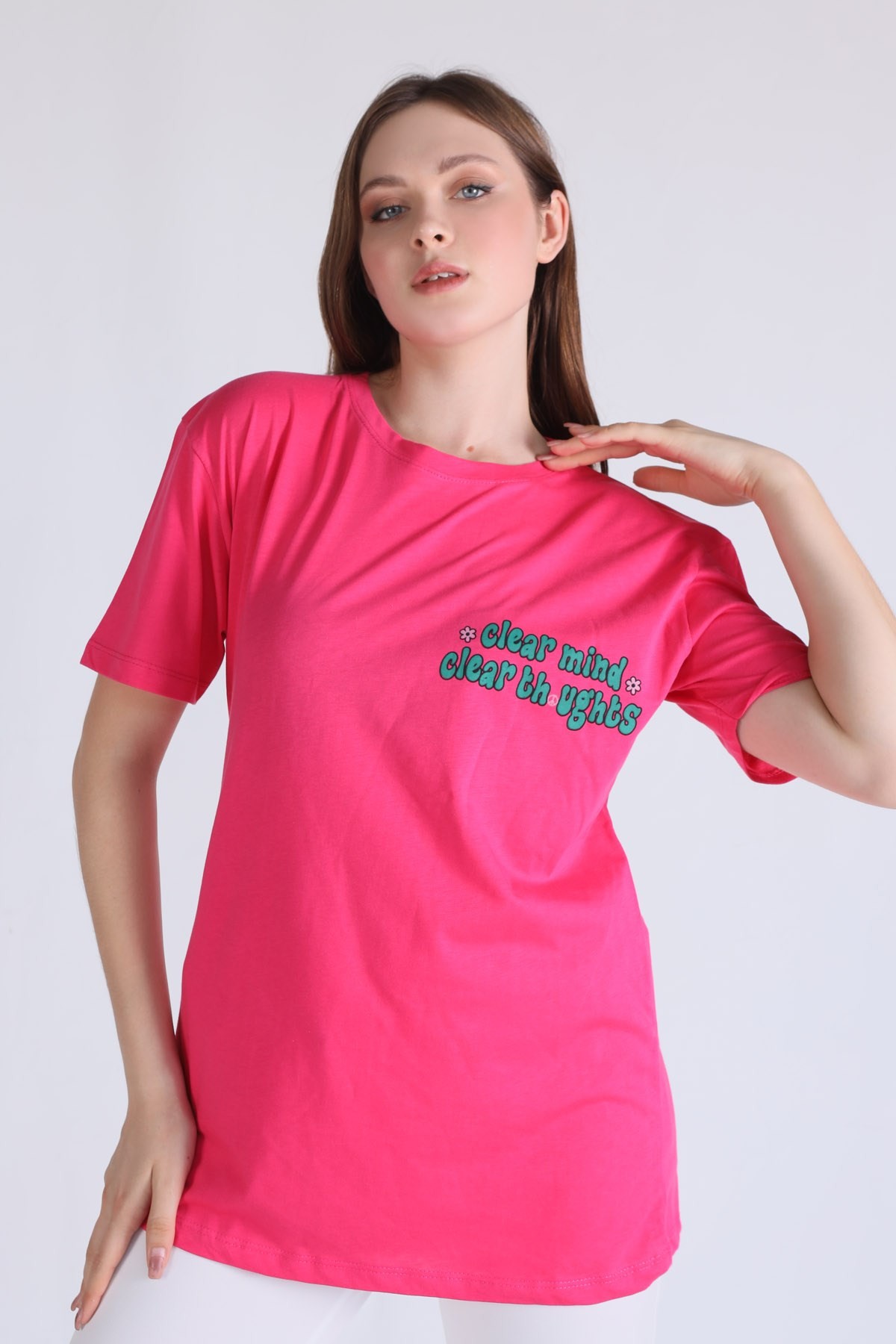 Fuşya Clear Mind Oversize Tişört 5146