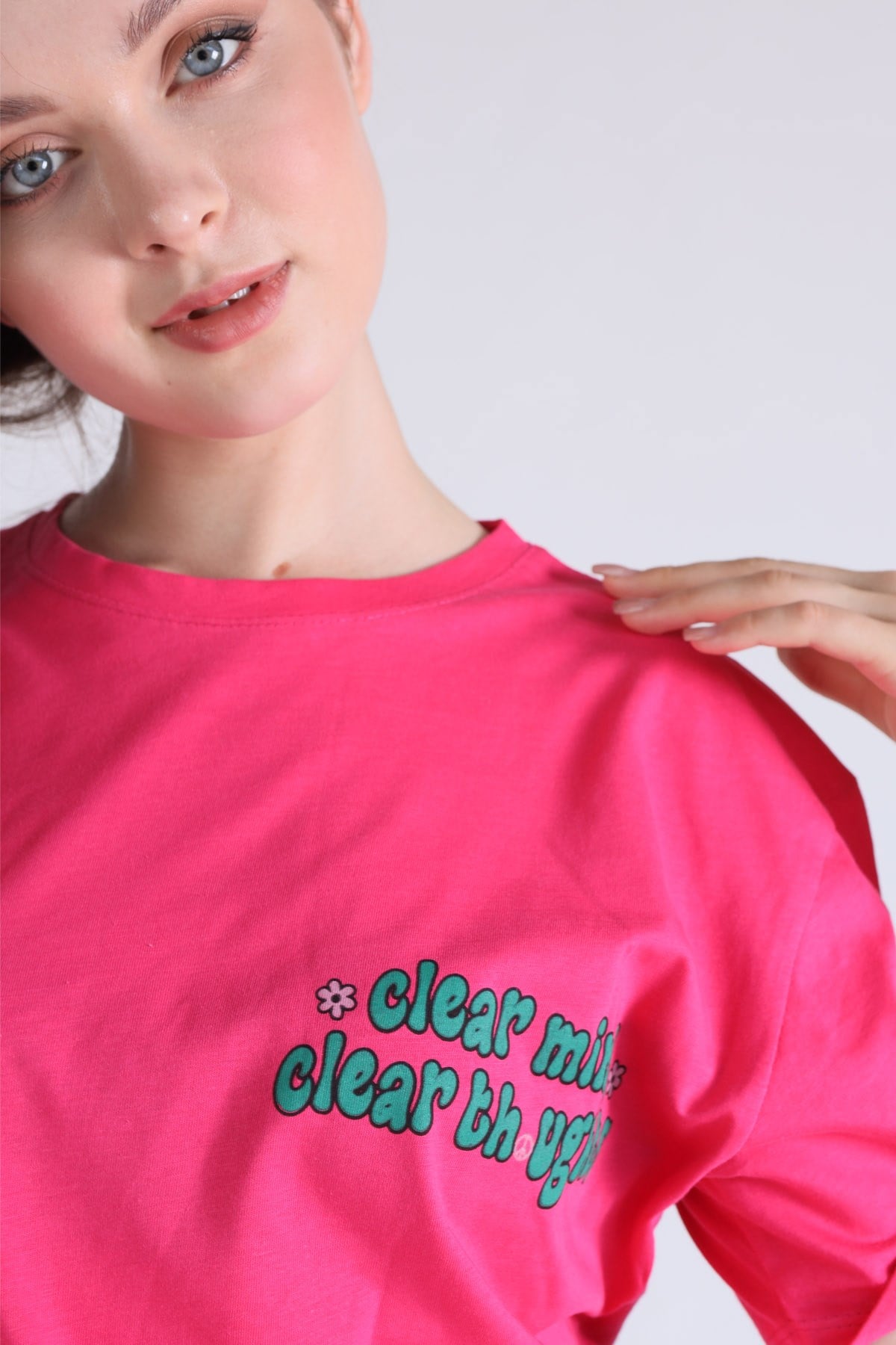 Fuşya Clear Mind Oversize Tişört 5146