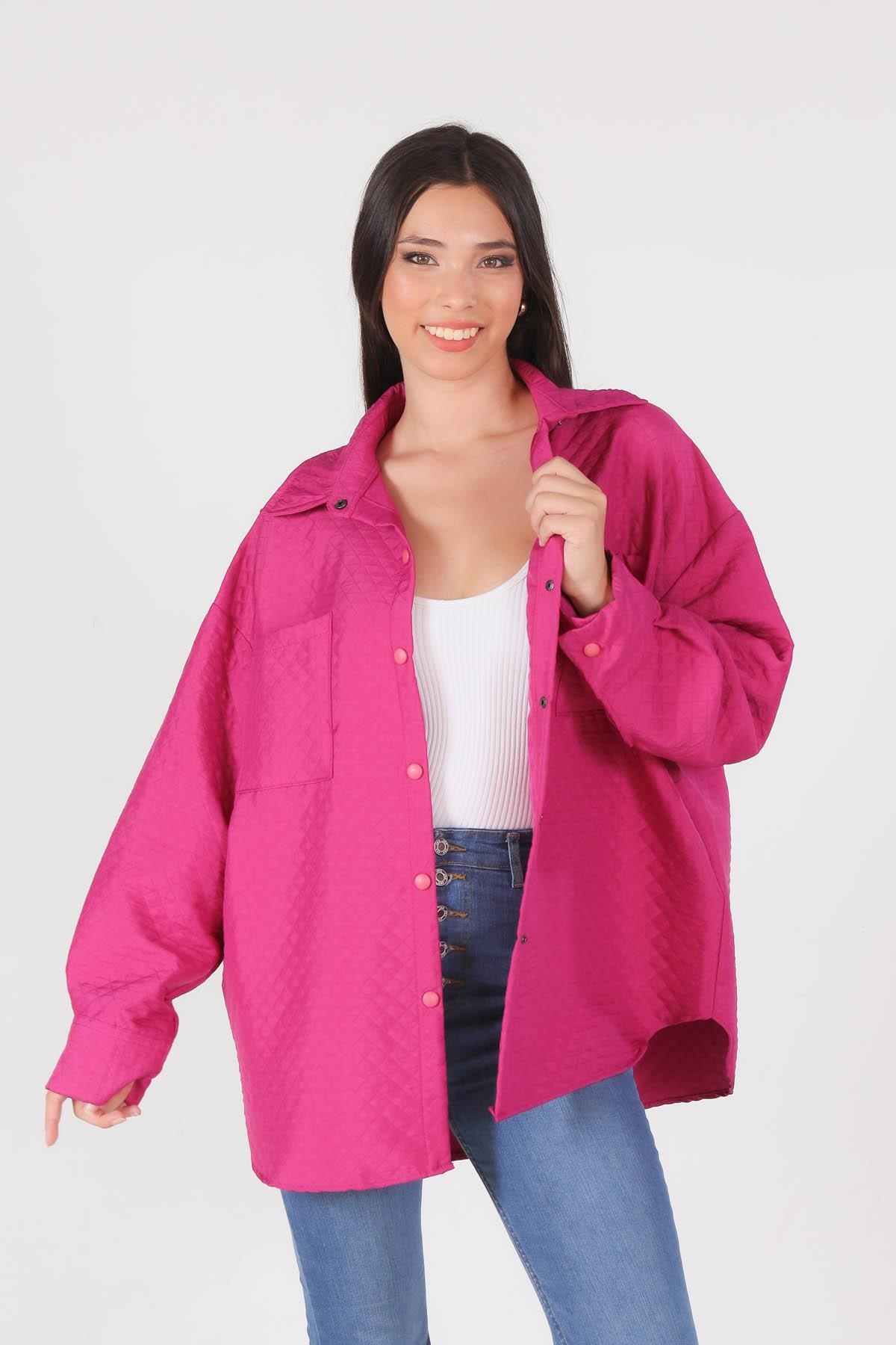 Fuşya Kapitone Oversize Ceket 1017