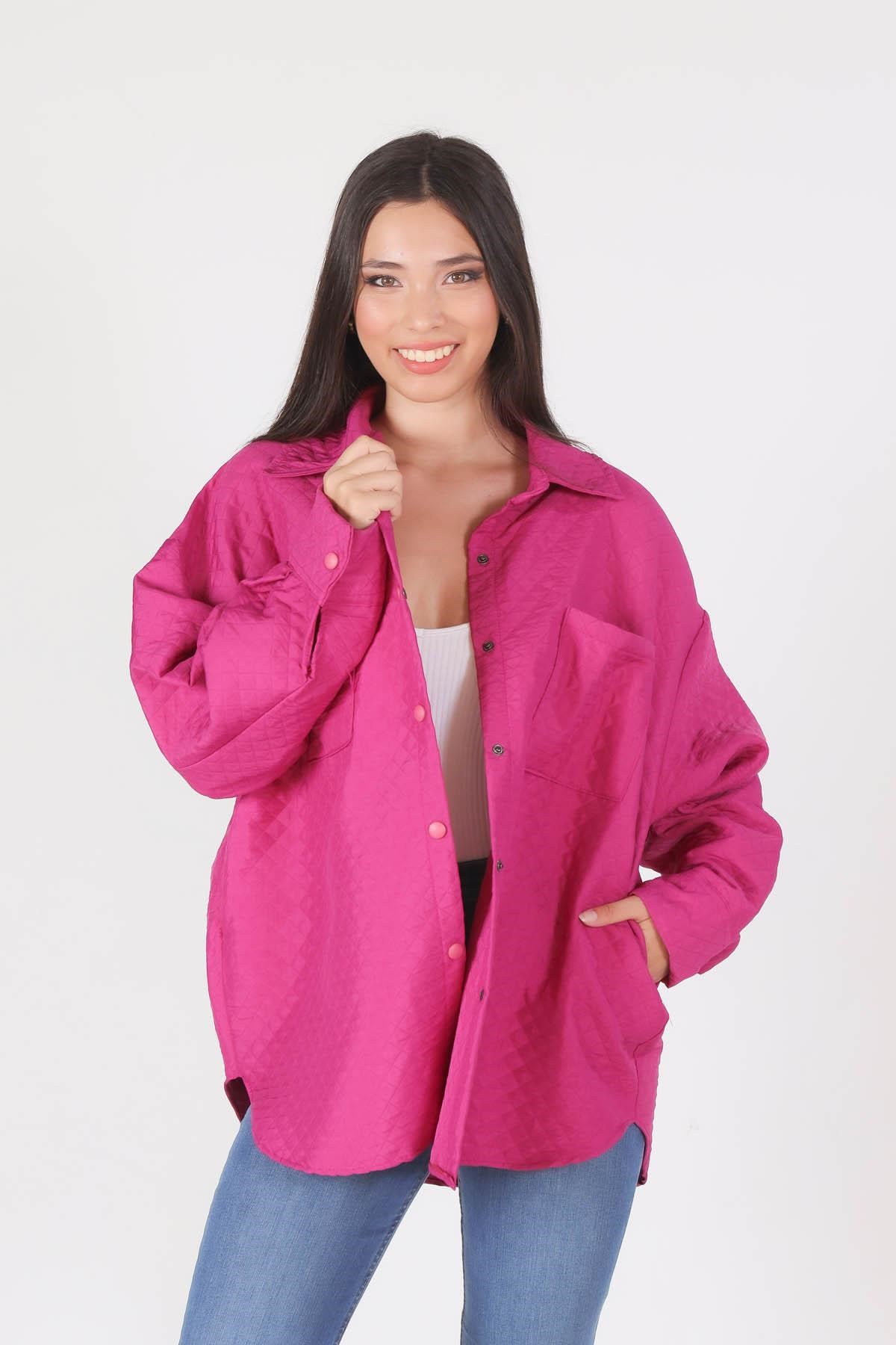 Fuşya Kapitone Oversize Ceket 1017