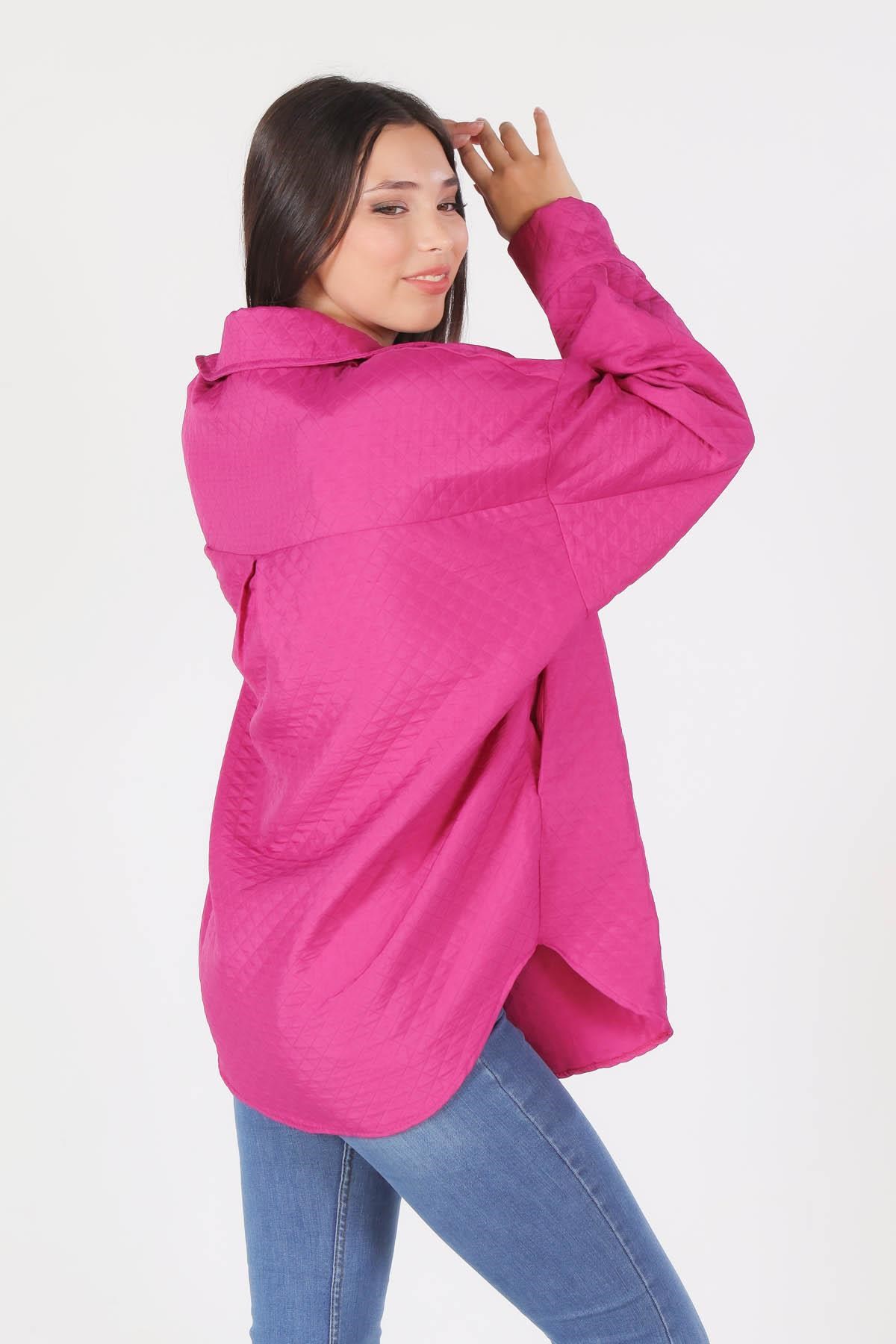 Fuşya Kapitone Oversize Ceket 1017