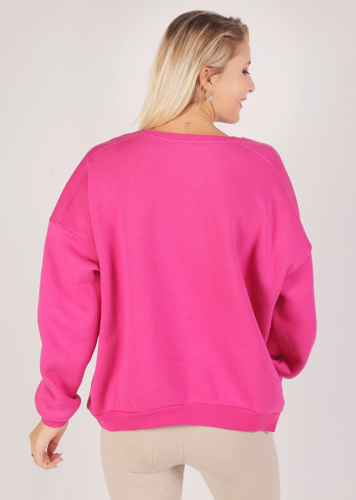 Fuşya Oversize Bisiklet Yaka Sweat 8138M