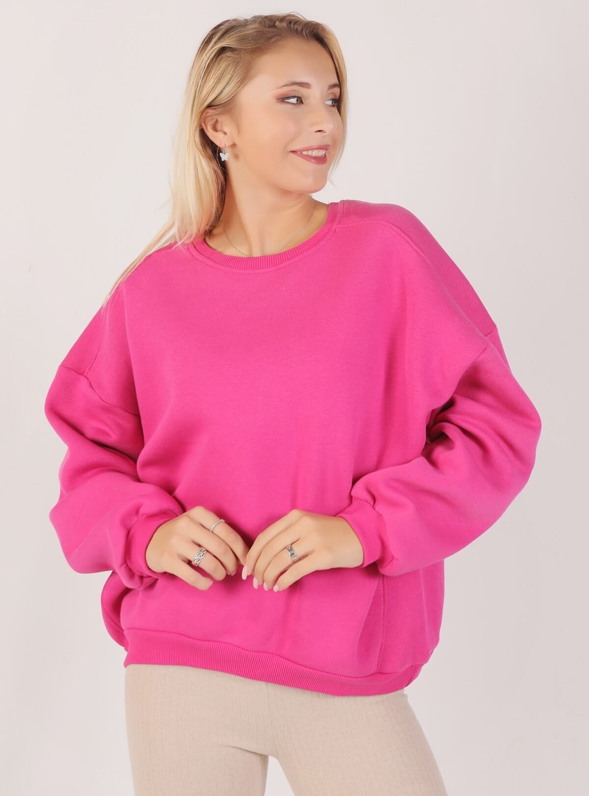 Fuşya Oversize Bisiklet Yaka Sweat 8138M