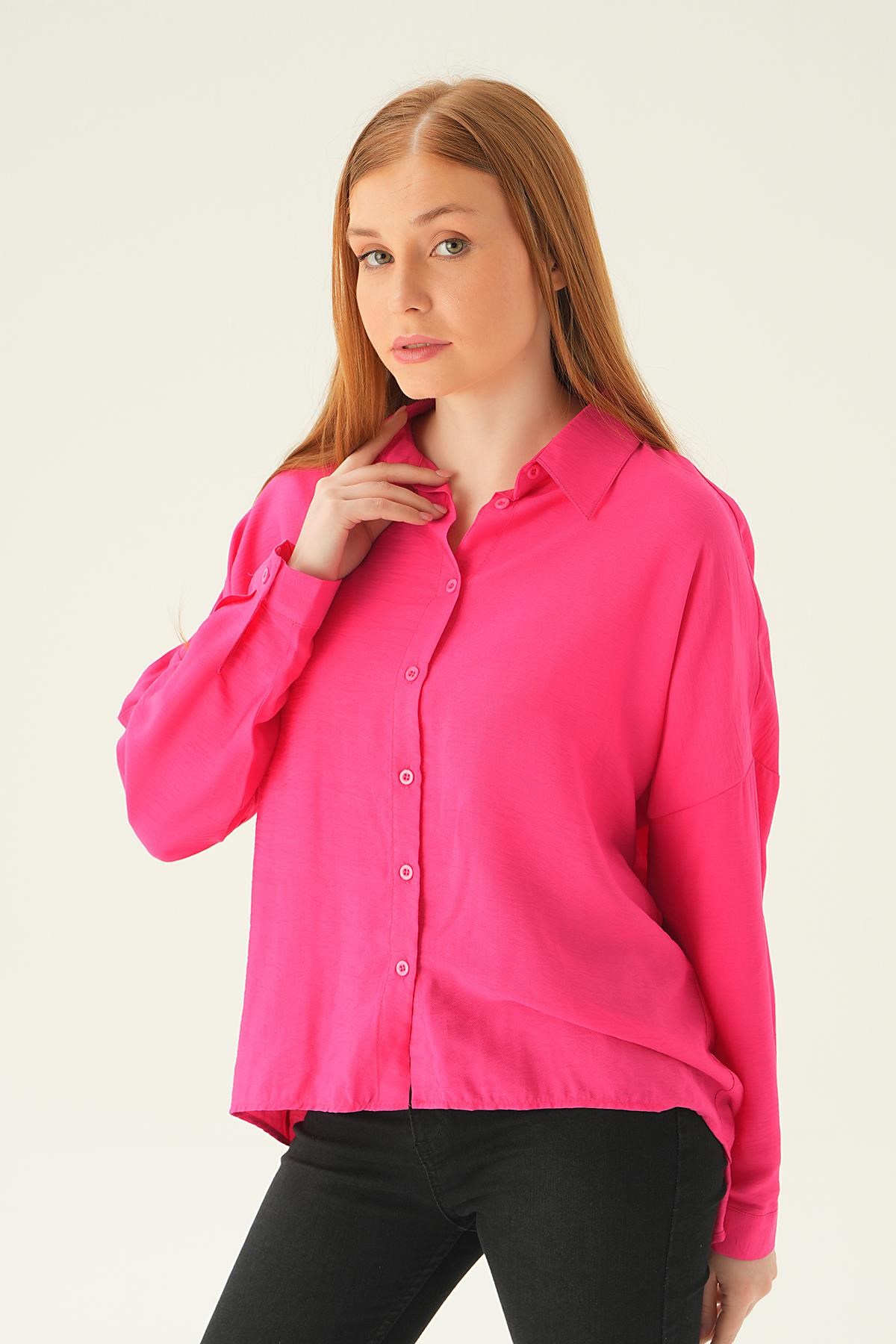 Fuşya Oversize Gömlek 6557-1