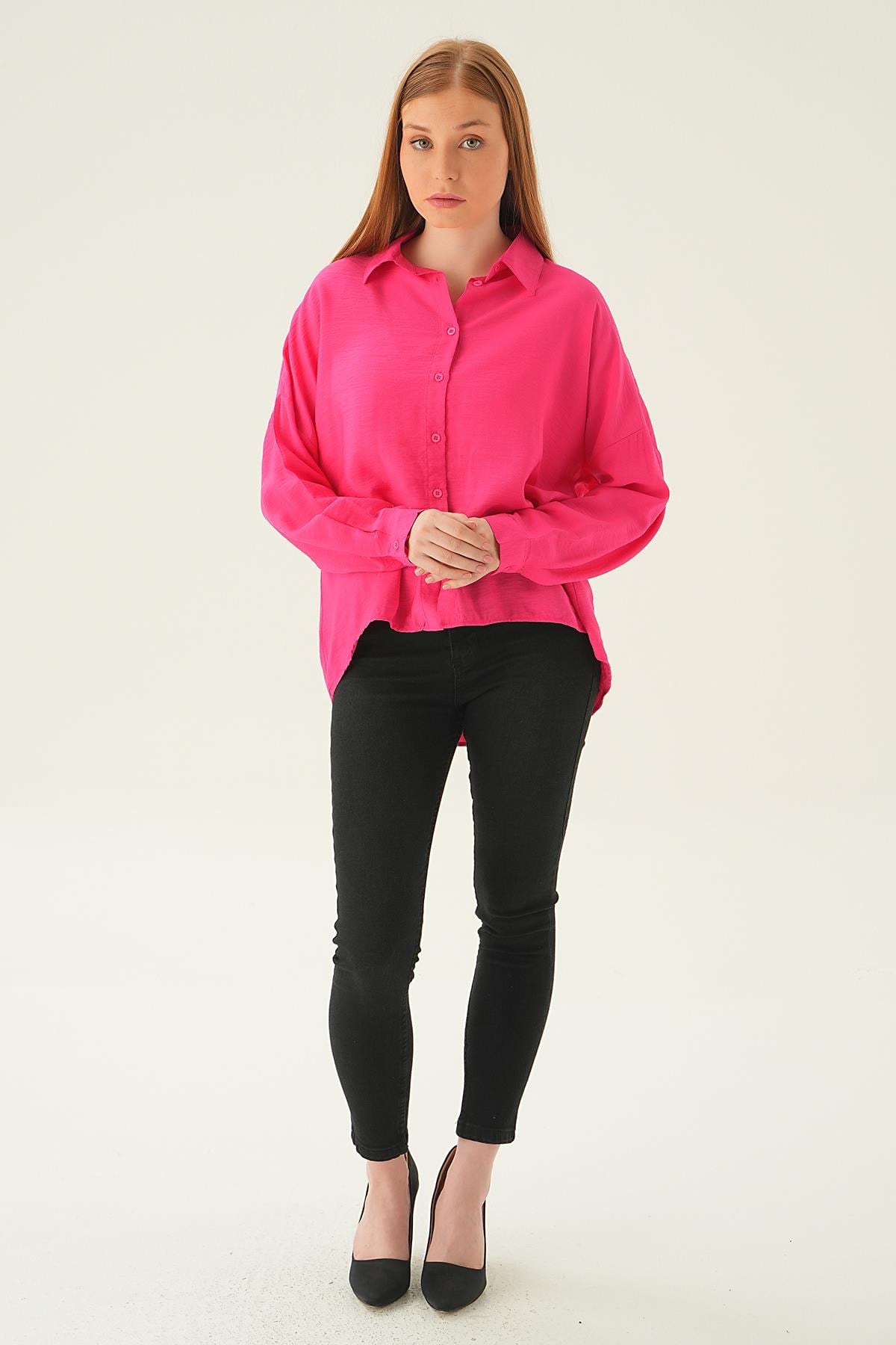 Fuşya Oversize Gömlek 6557-1