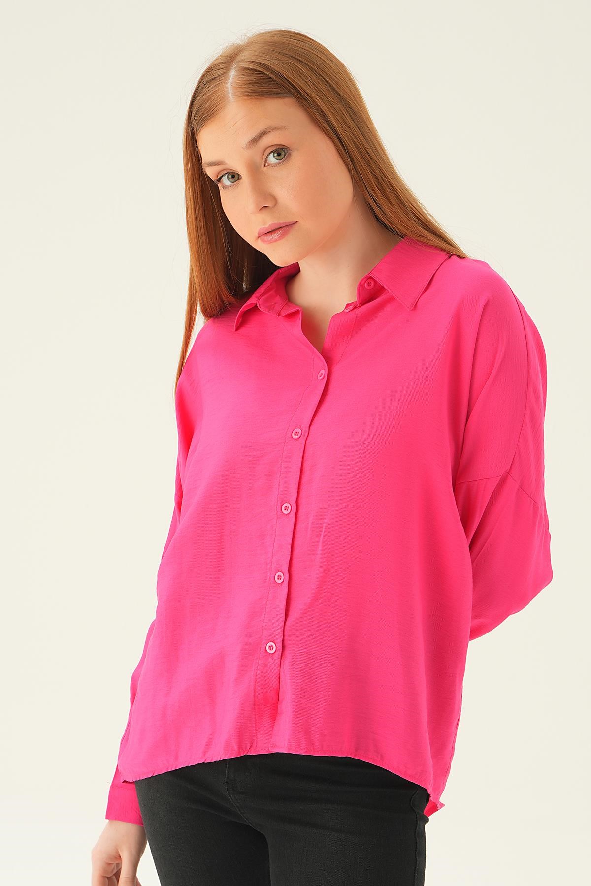 Fuşya Oversize Gömlek 6557-1