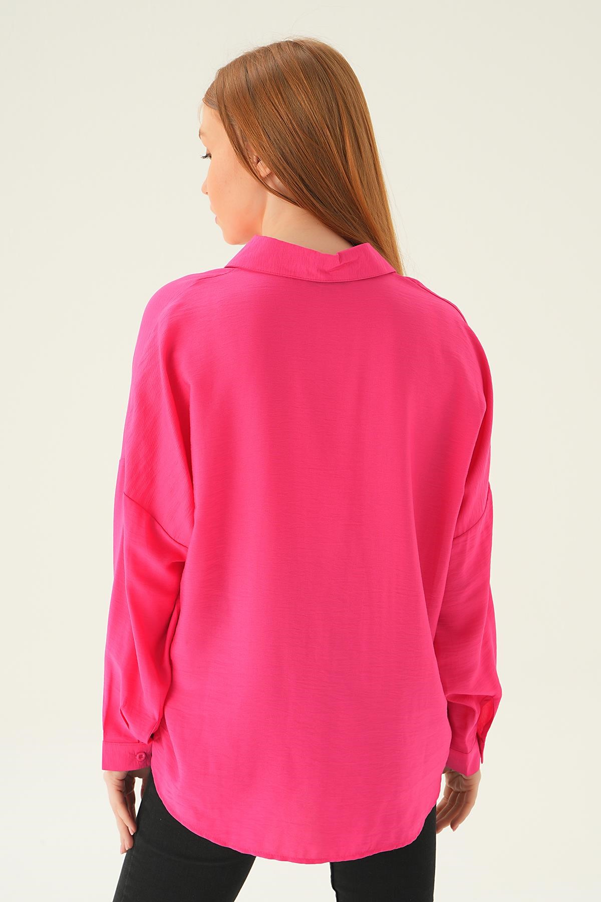 Fuşya Oversize Gömlek 6557-1