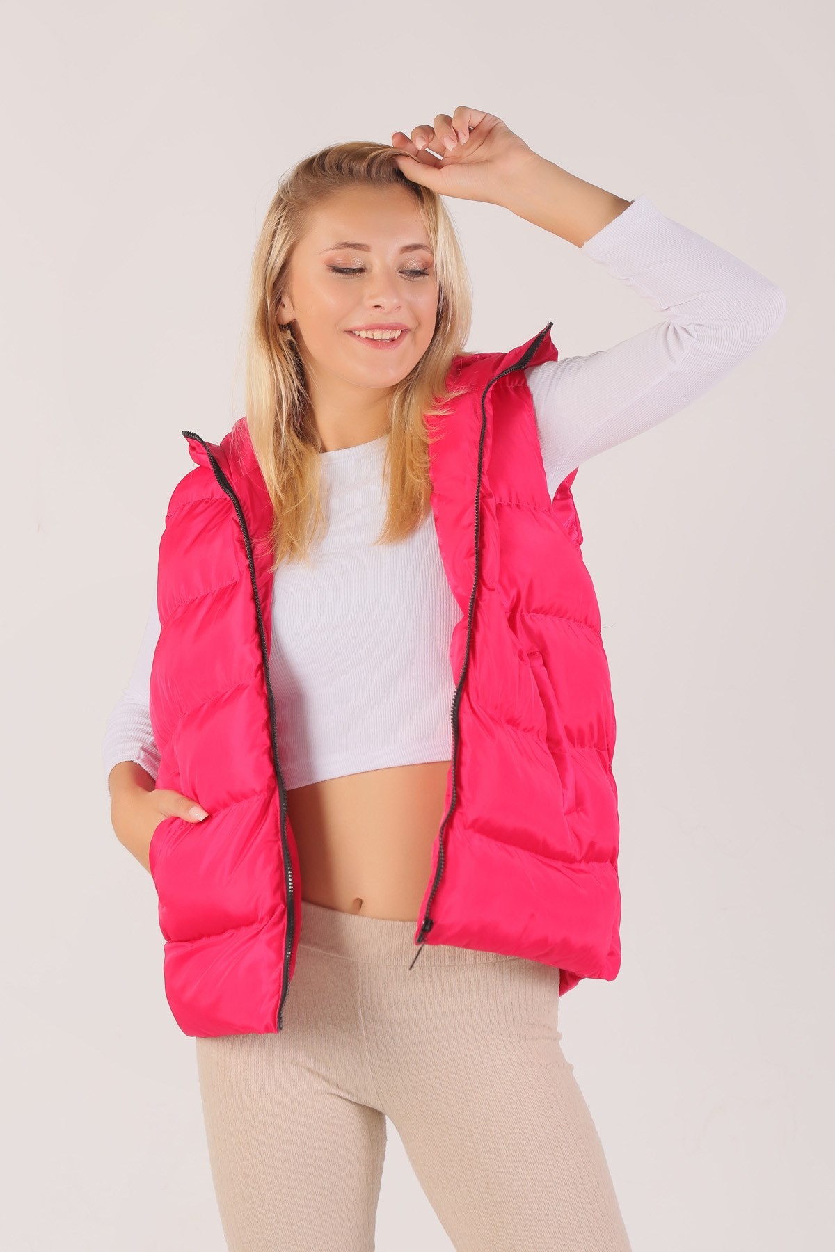 Fuşya Oversize Yelek 0015-1
