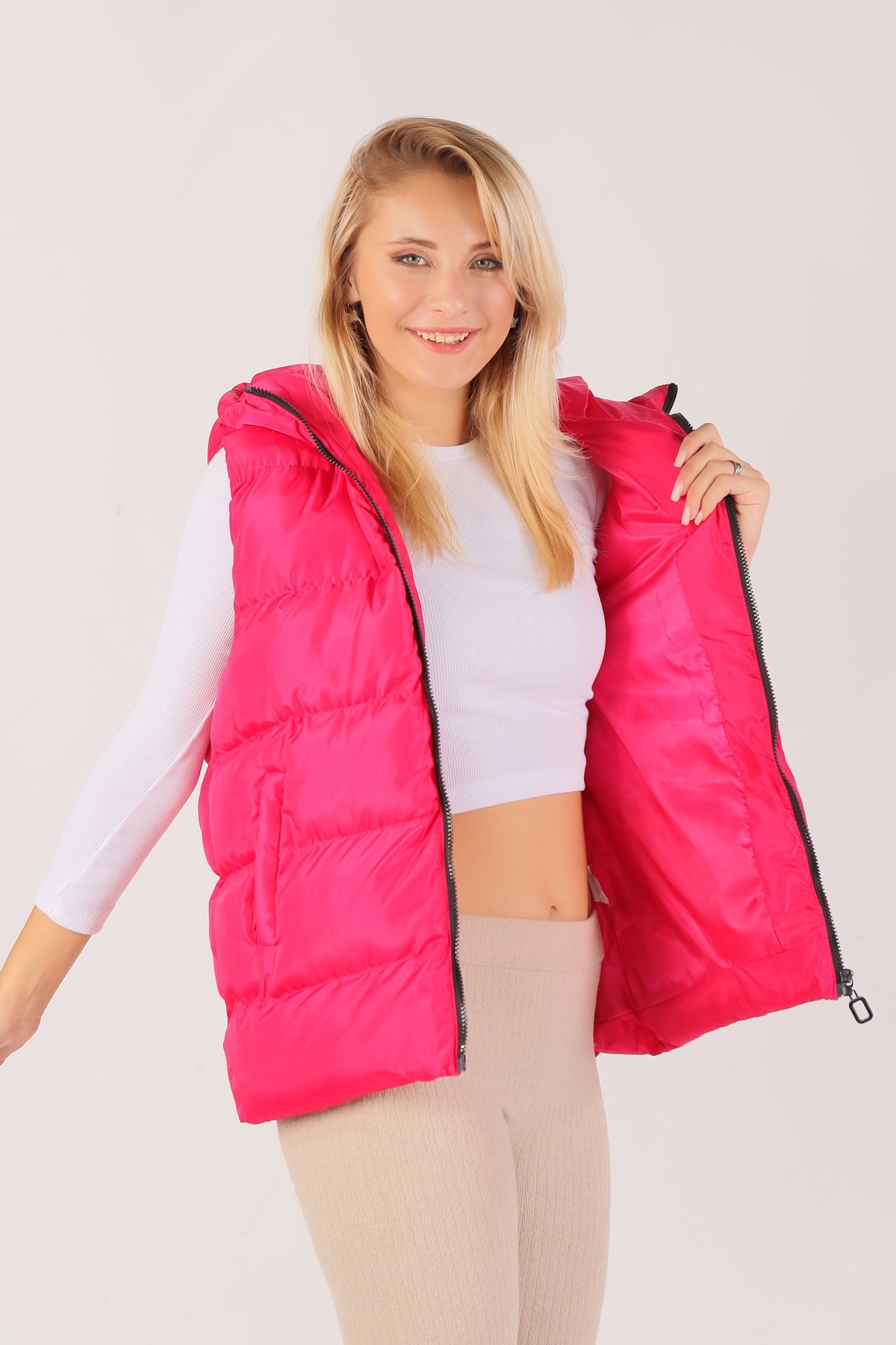 Fuşya Oversize Yelek 0015-1