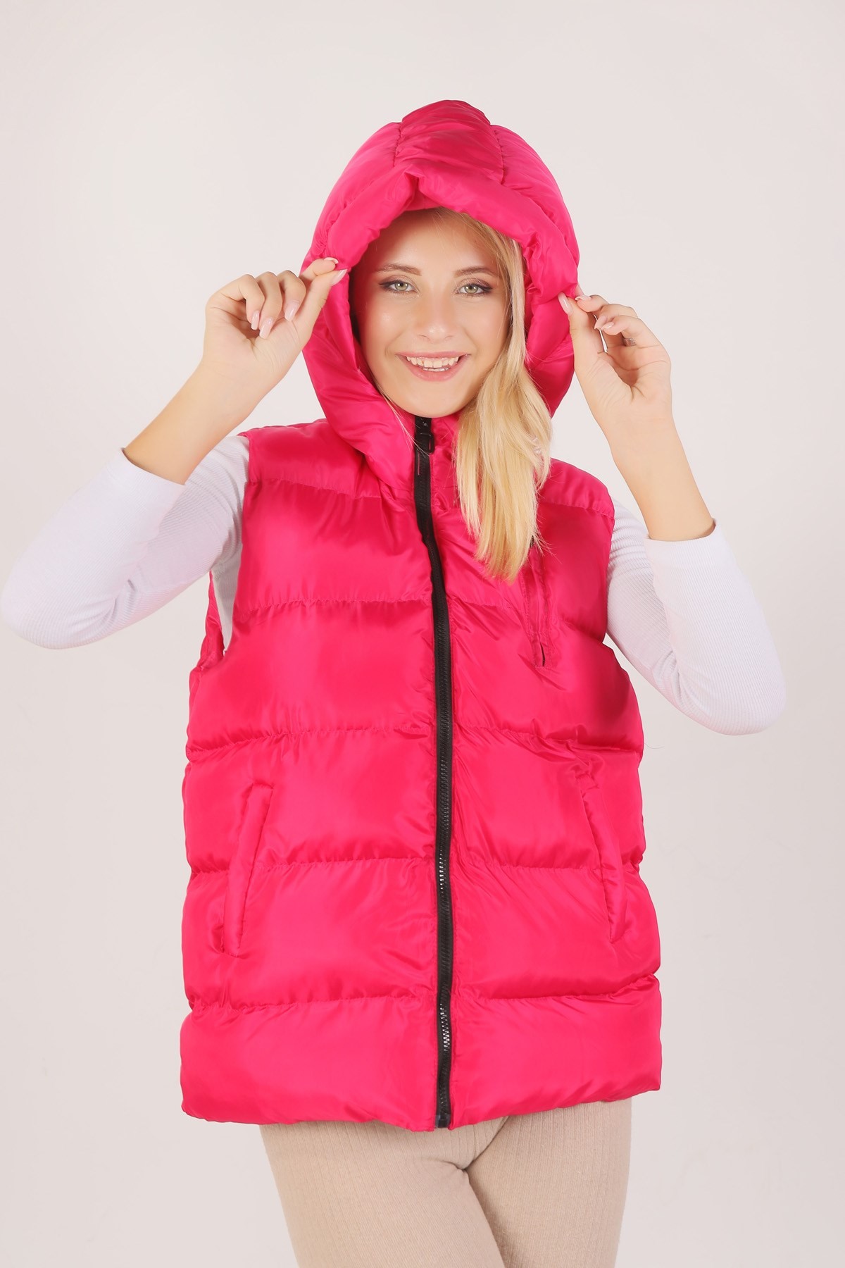 Fuşya Oversize Yelek 0015-1