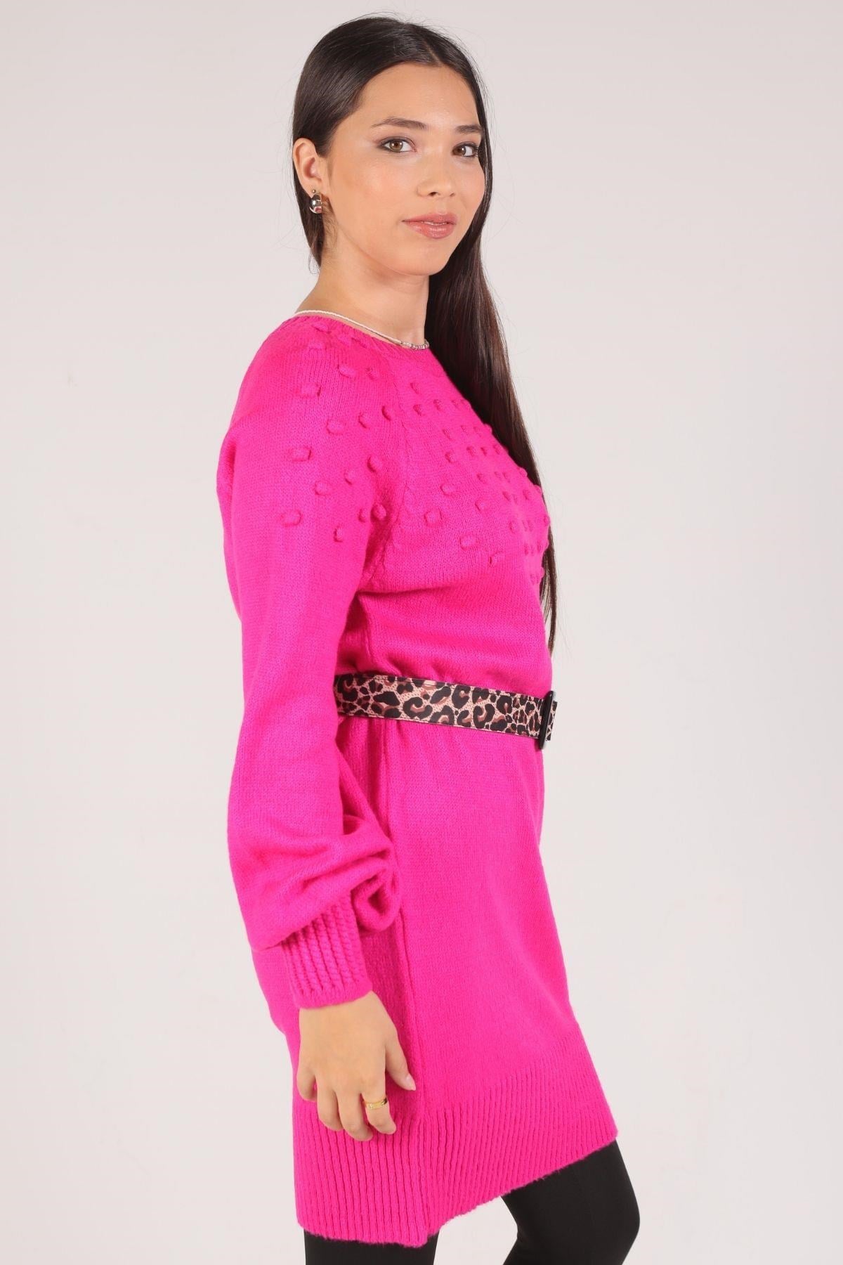 Fuşya Ponponlu Triko Tunik 1105