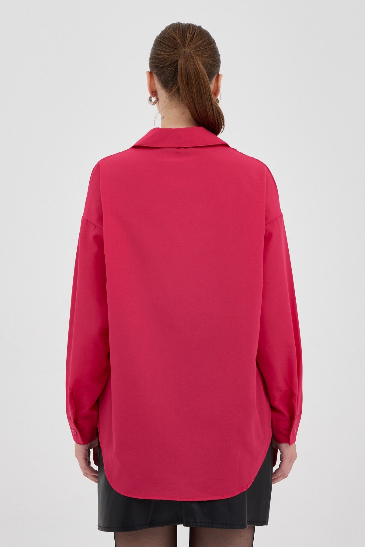 Fuşya Tek Cepli Oversize Gömlek 8158A